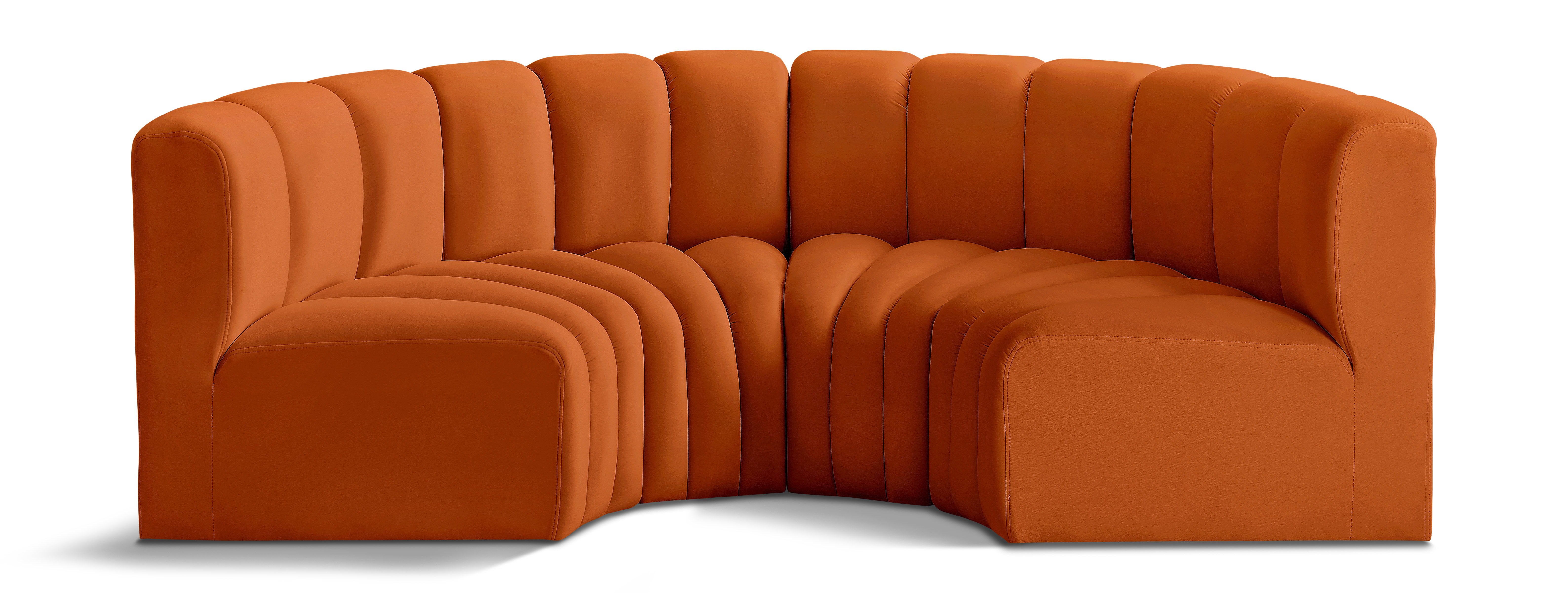 Arc - Velvet 4 Piece U-Shaped Modular Sofa - Cognac
