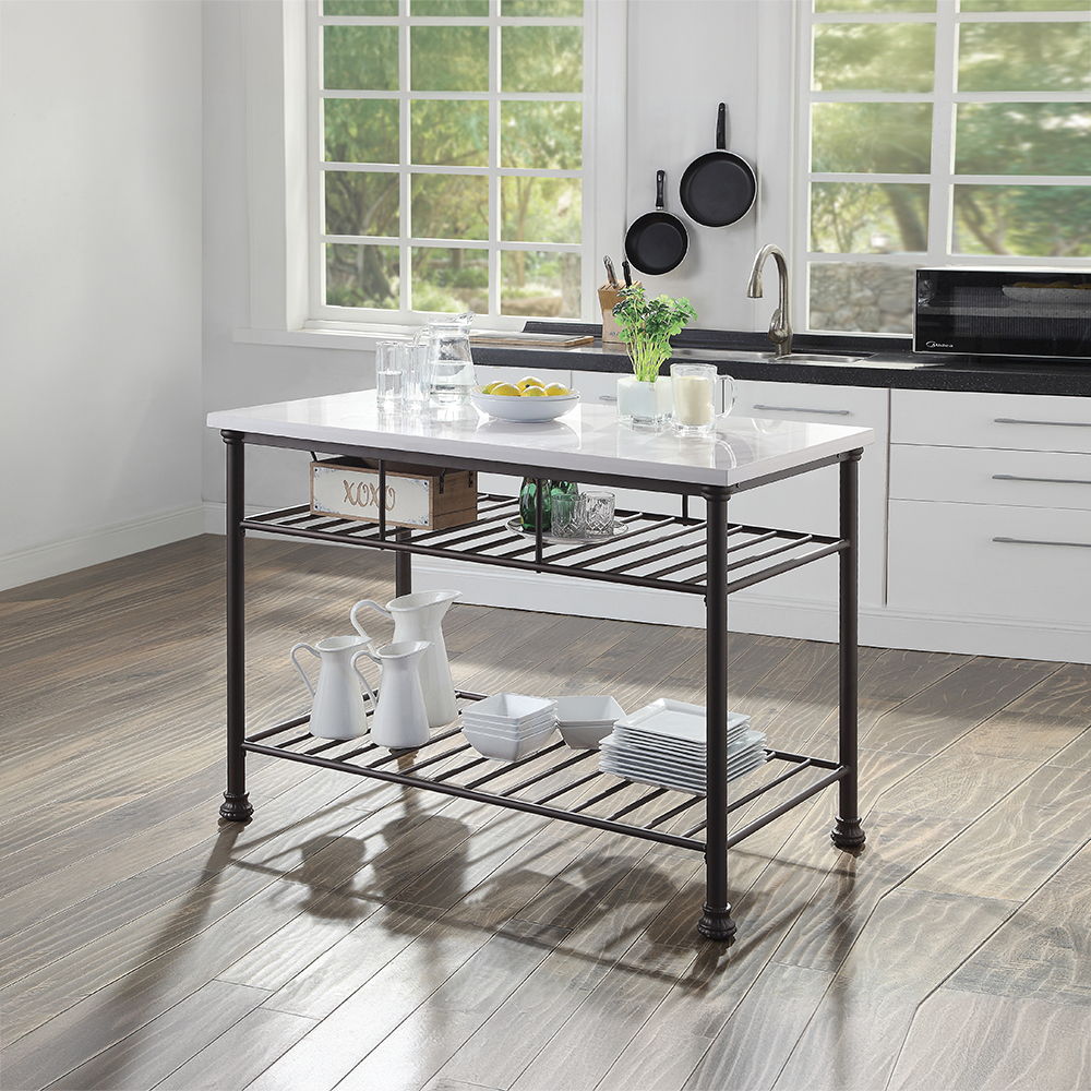 Freyja - Kitchen Island - White Cultured Marble Top & Gray, white