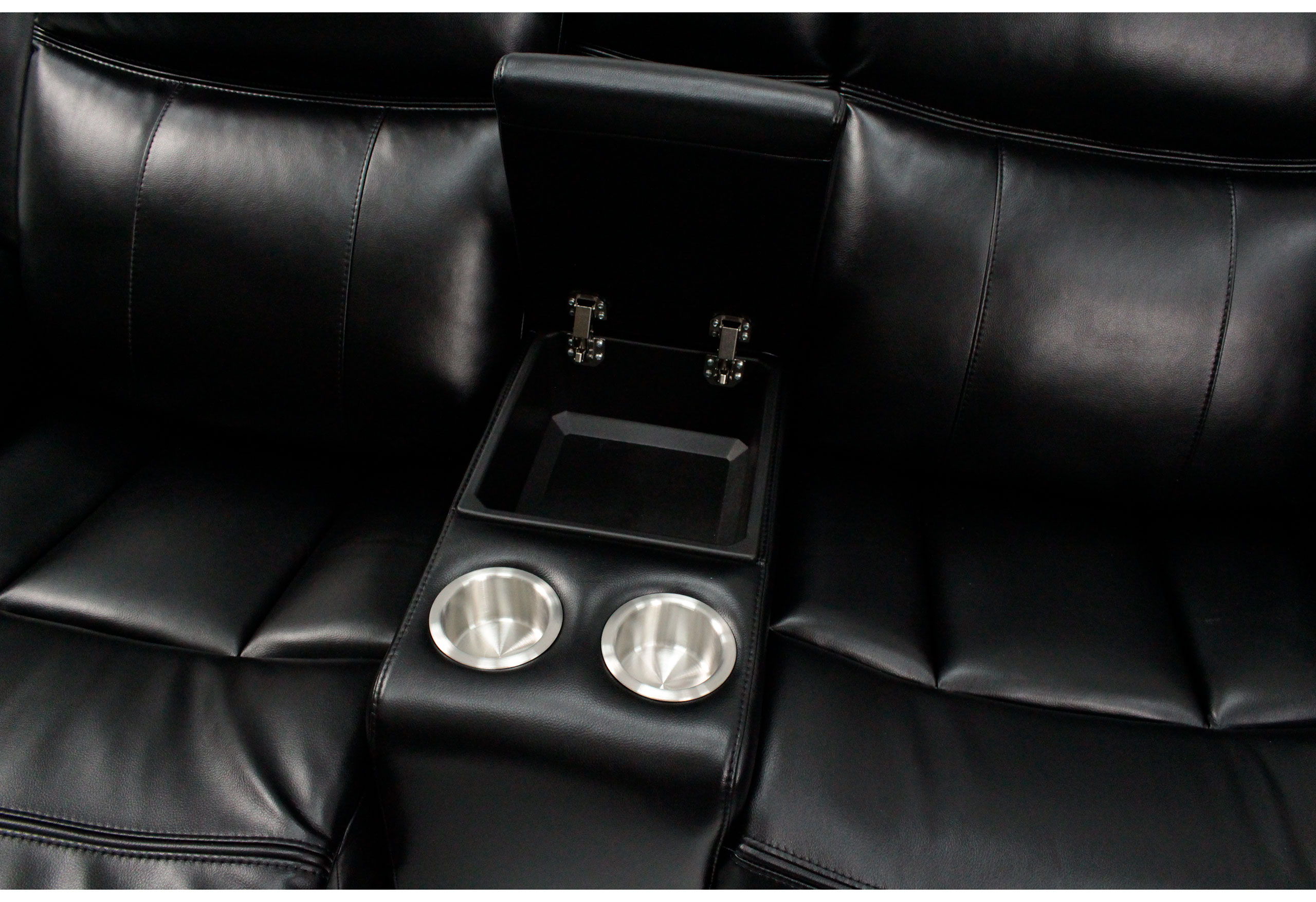 Um02 - Sectional PU LAF Power Console Reclining Loveseat With LED - Black