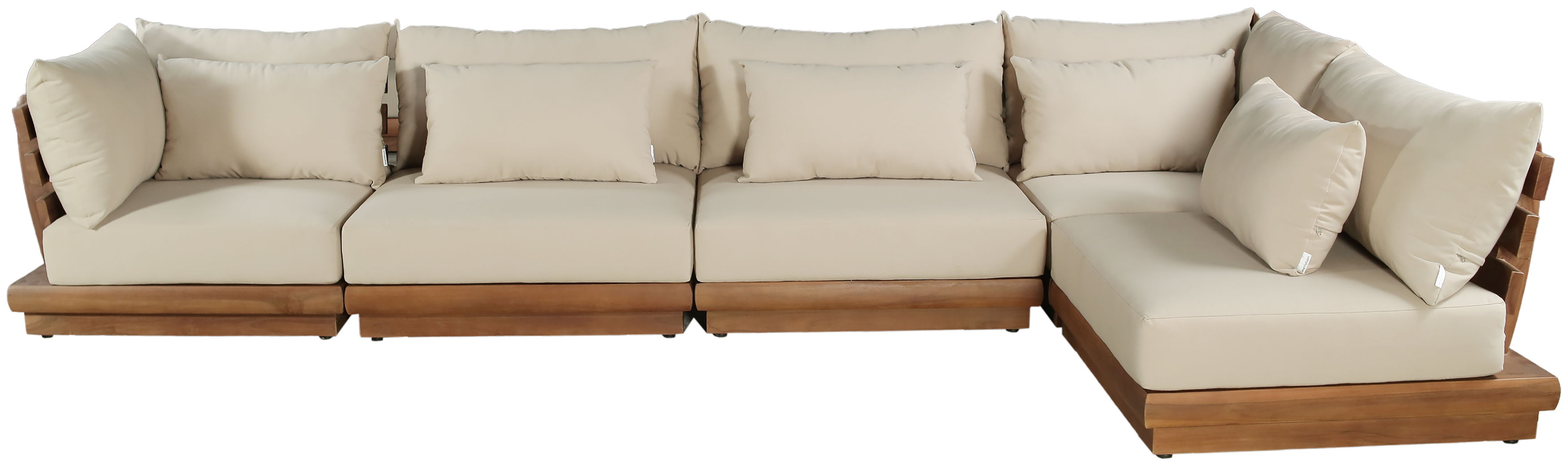 Mirella - 5 Piece Water Resistant Fabric 150" Upholstered Outdoor Patio Modular Sectional - Tan