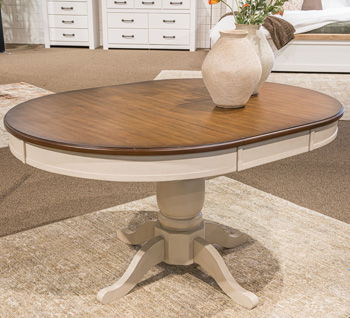 Wirloni – Oval Dining Room Butterfly Extension Table – Antique White / Brown