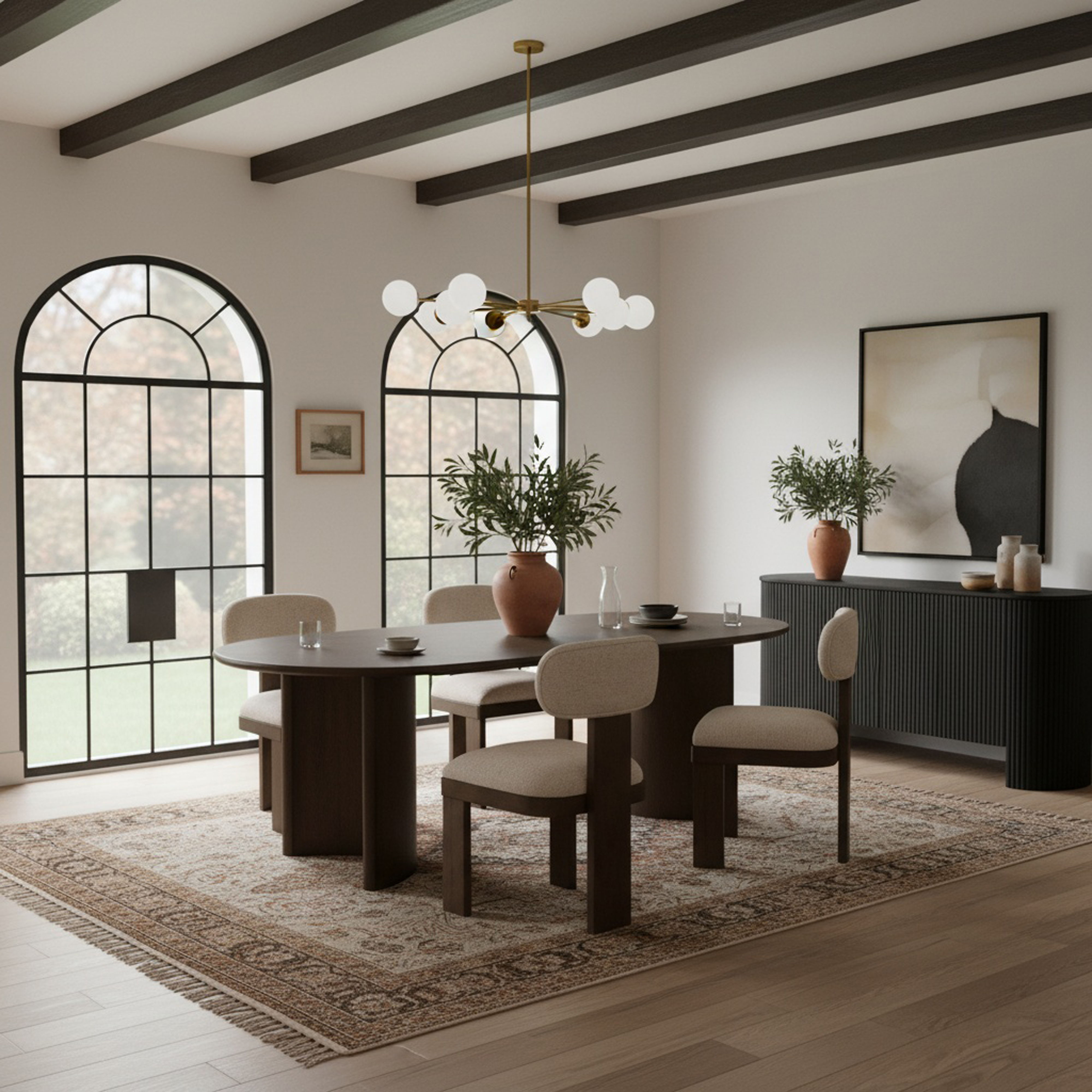 Caldra - Oak Veneer And Solid Wood Dining Table - Brown