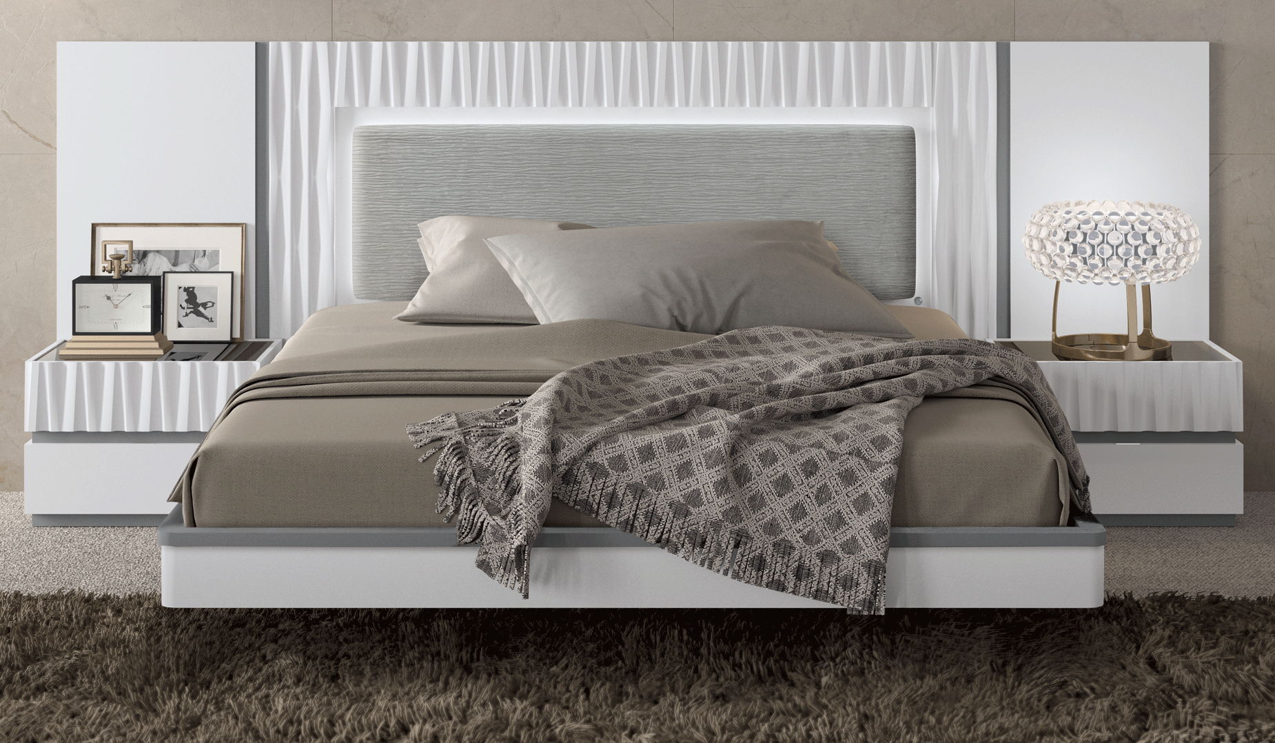 Marina - King Size Bed - White / Gray