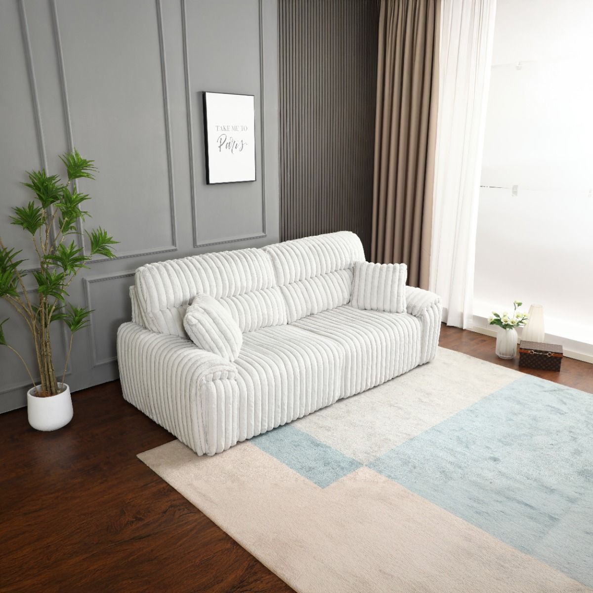 Jaya - Power Motion Sofa With Sleeper & USB Port - Mondo Gray Corduroy, white, view 6