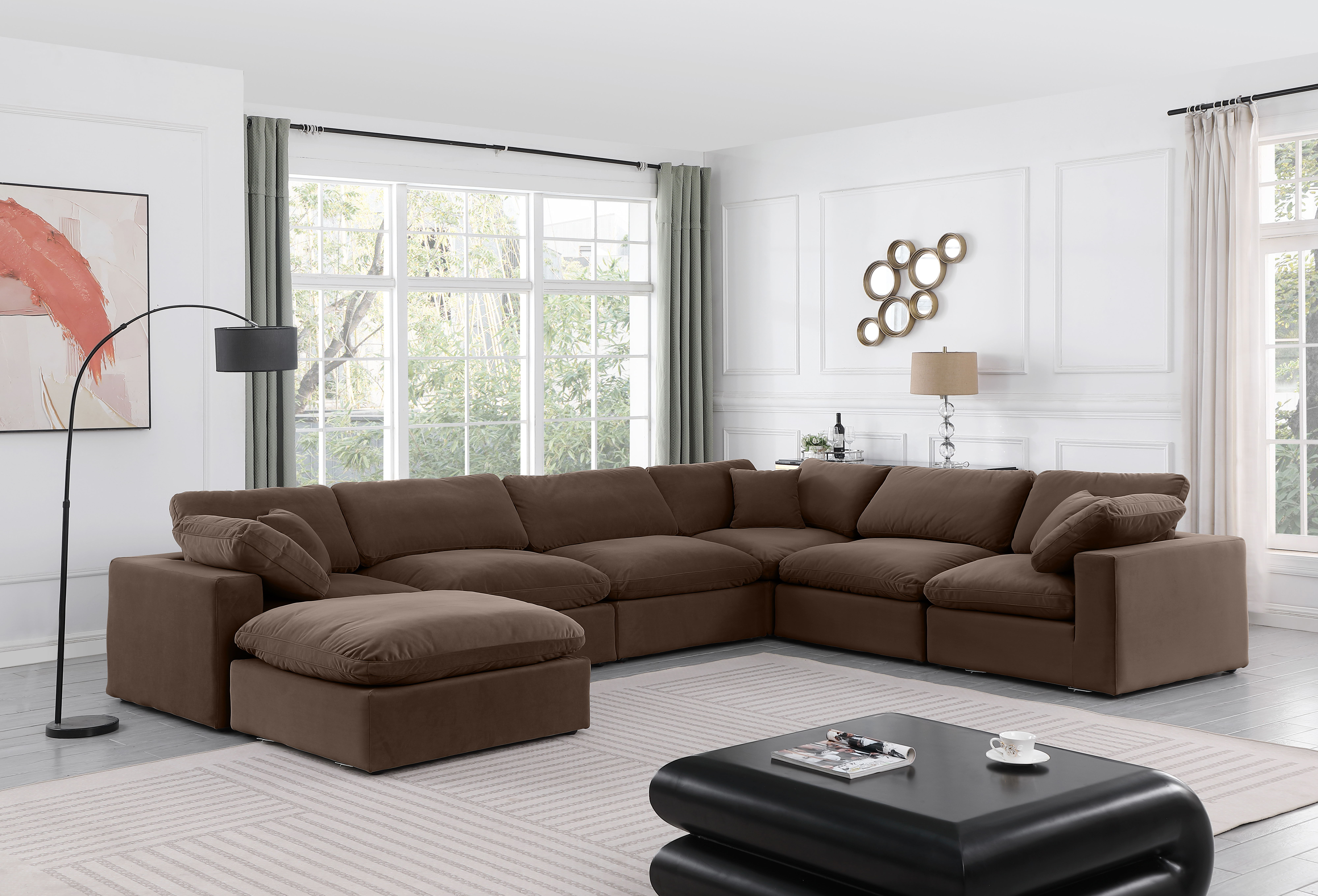 Comfy - 7 Piece Velvet Modular Sectional With Chaise - Dark Brown