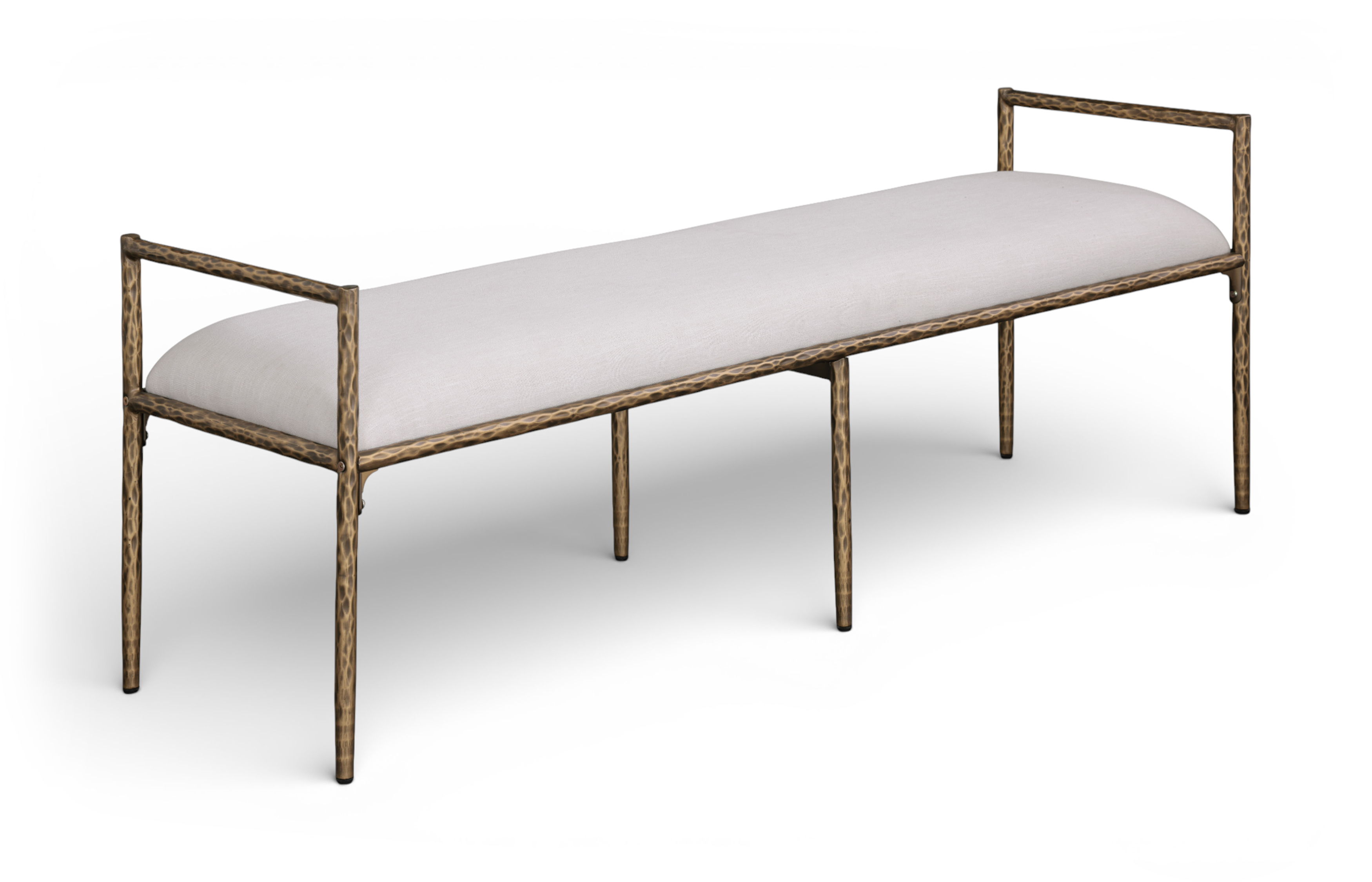 Axis - Linen Textured Fabric Upholstered Bench - Beige / Powder Coated Brushed Brass