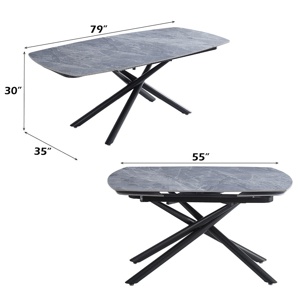 Hester - Ceramic Top Dining Table - Gray & Black, gray, view 7