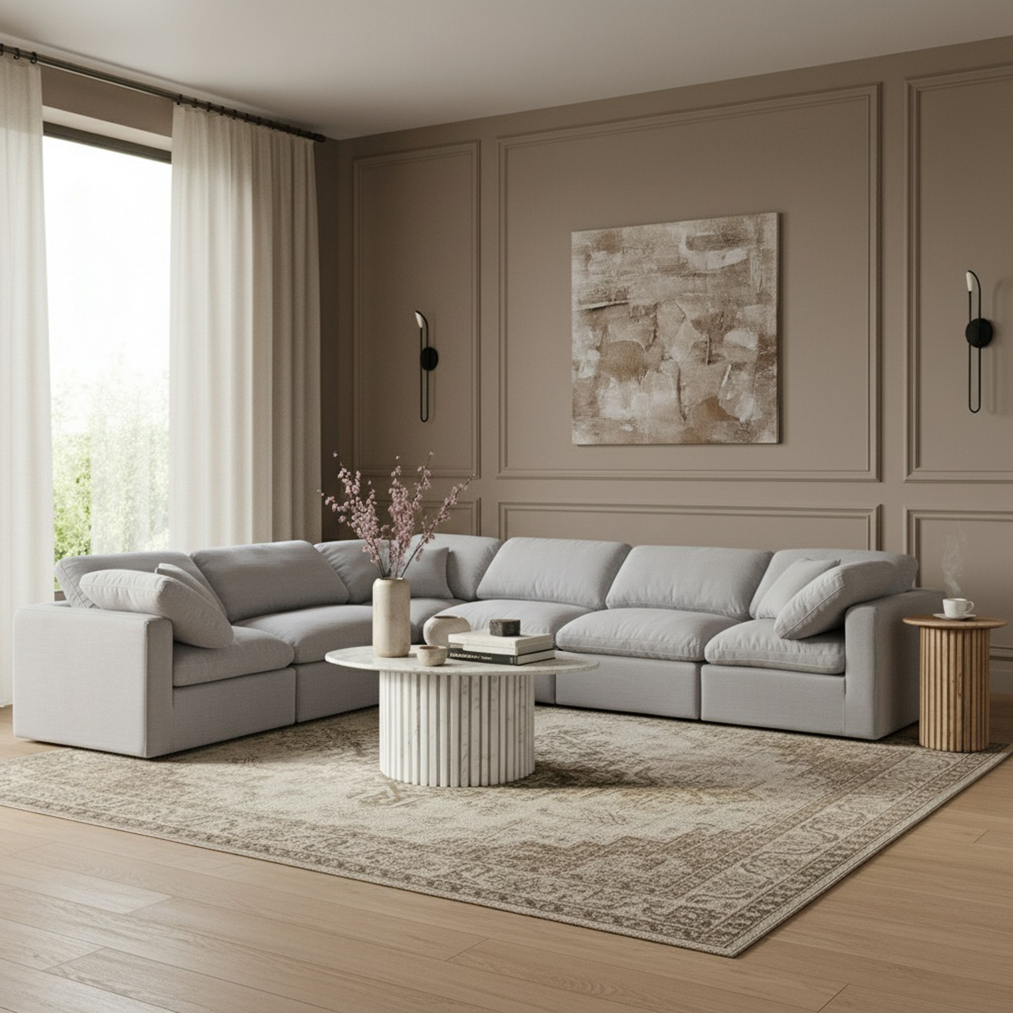 Indulge - Linen 6 Piece Modular Corner Sectional - Gray