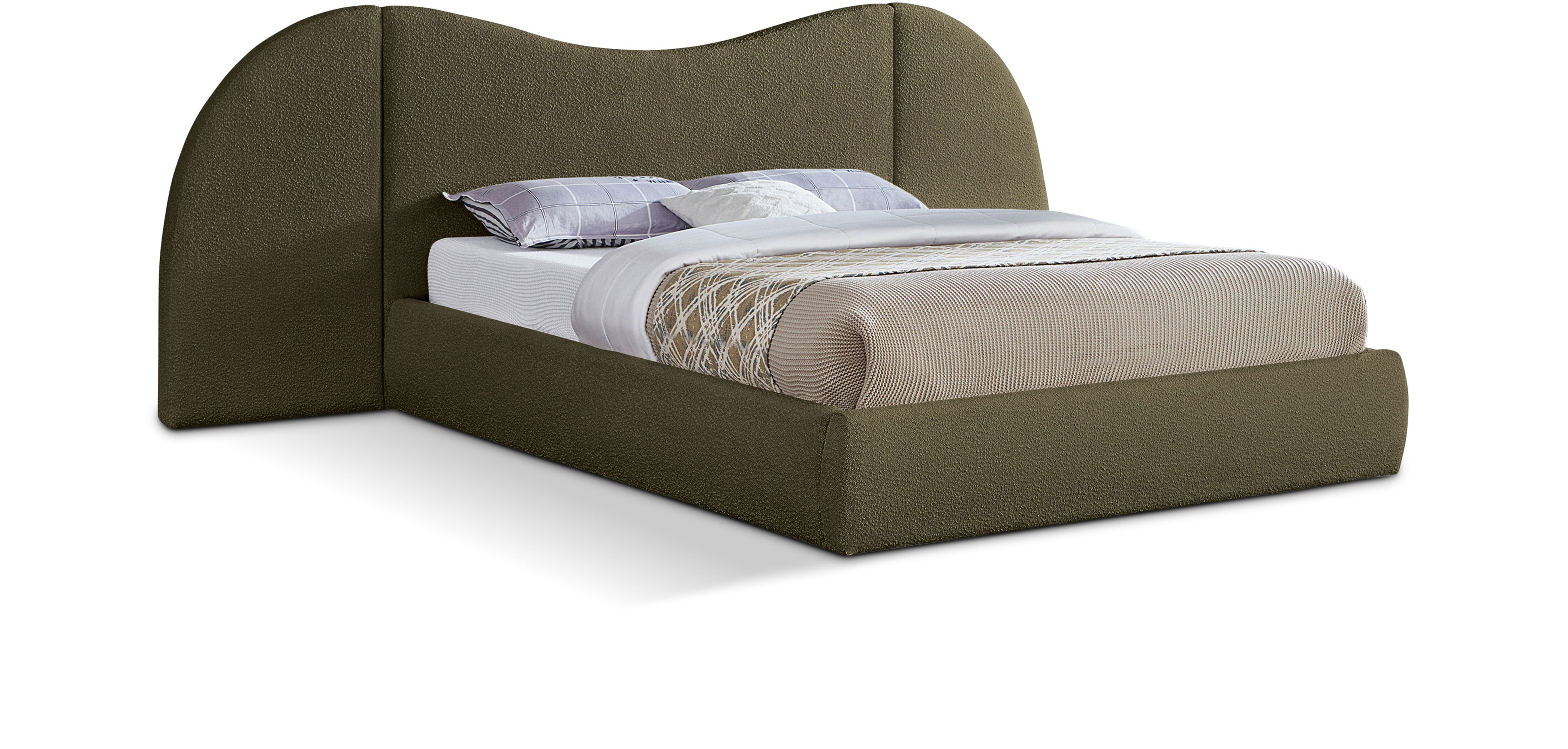 Everest - Boucle Fabric King Bed - Olive Green