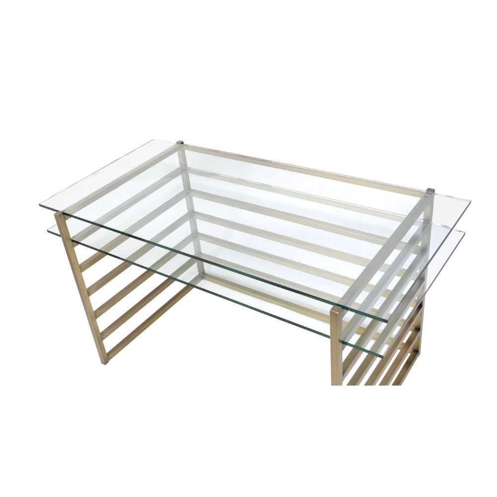 Shona - Writing Desk - Clear Glass Top & Antique Gold, gold, view 4