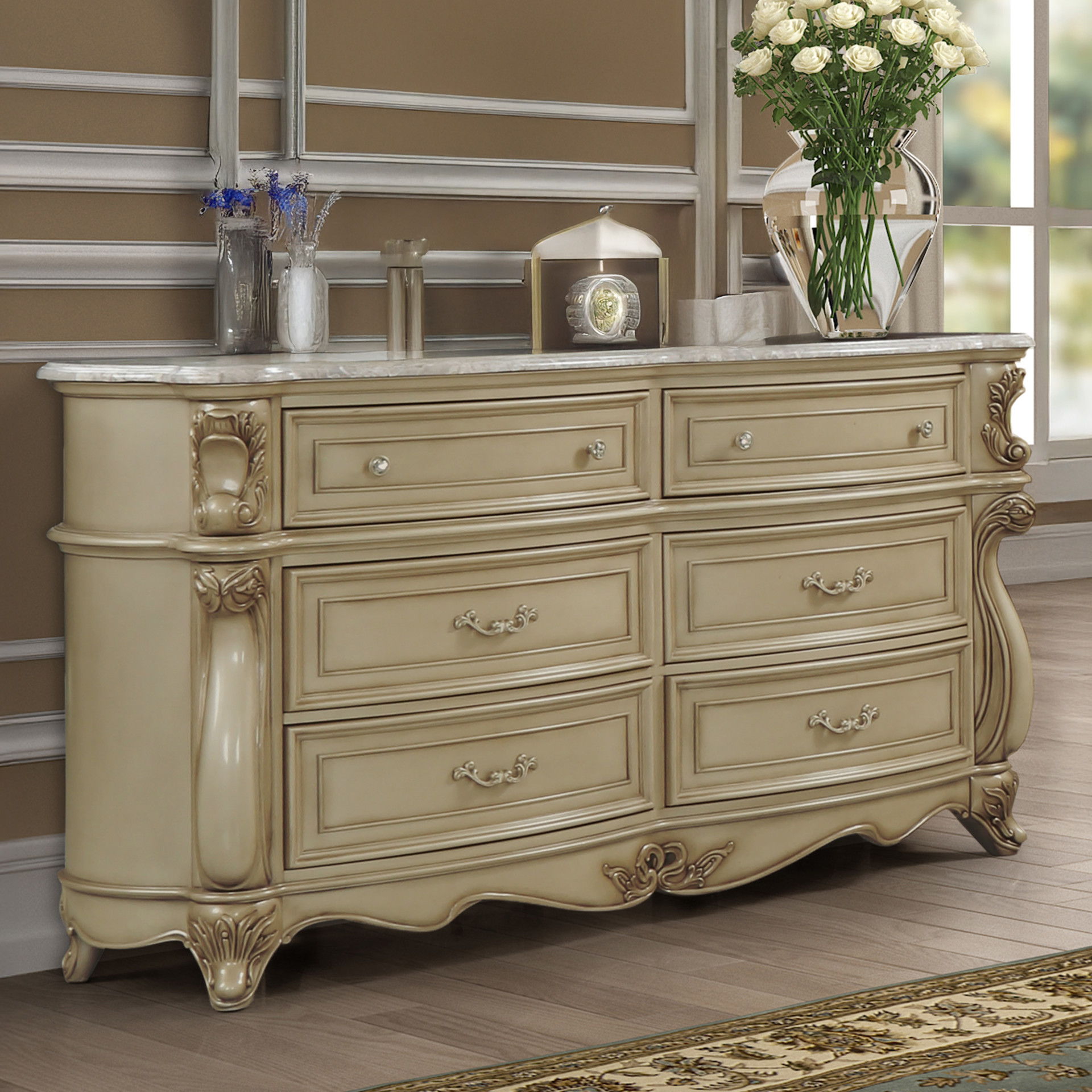 Monique - Dresser With Marble Top - Champagne, beige