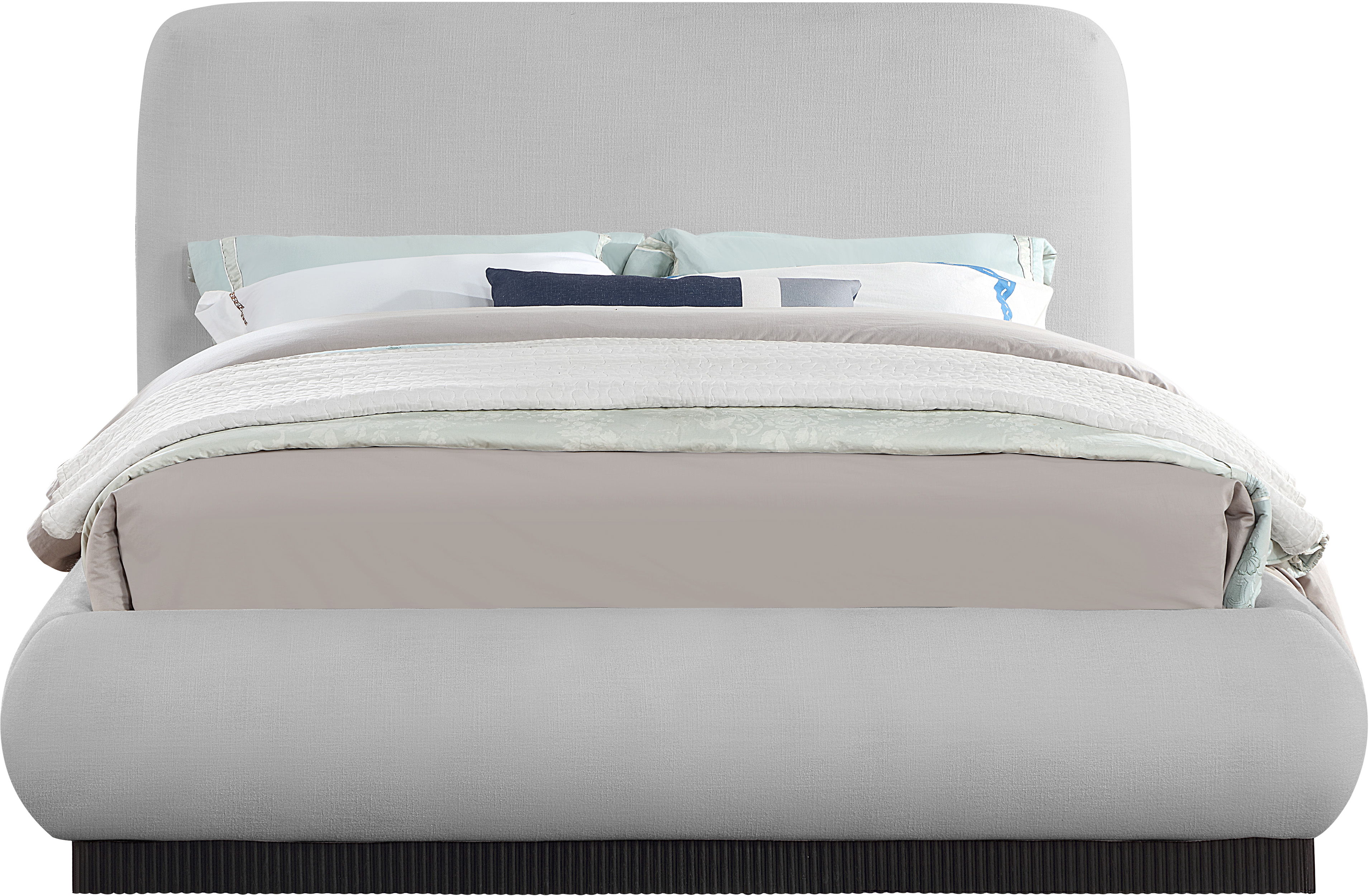 Rigby - Linen Queen Bed With Black Base - Gray