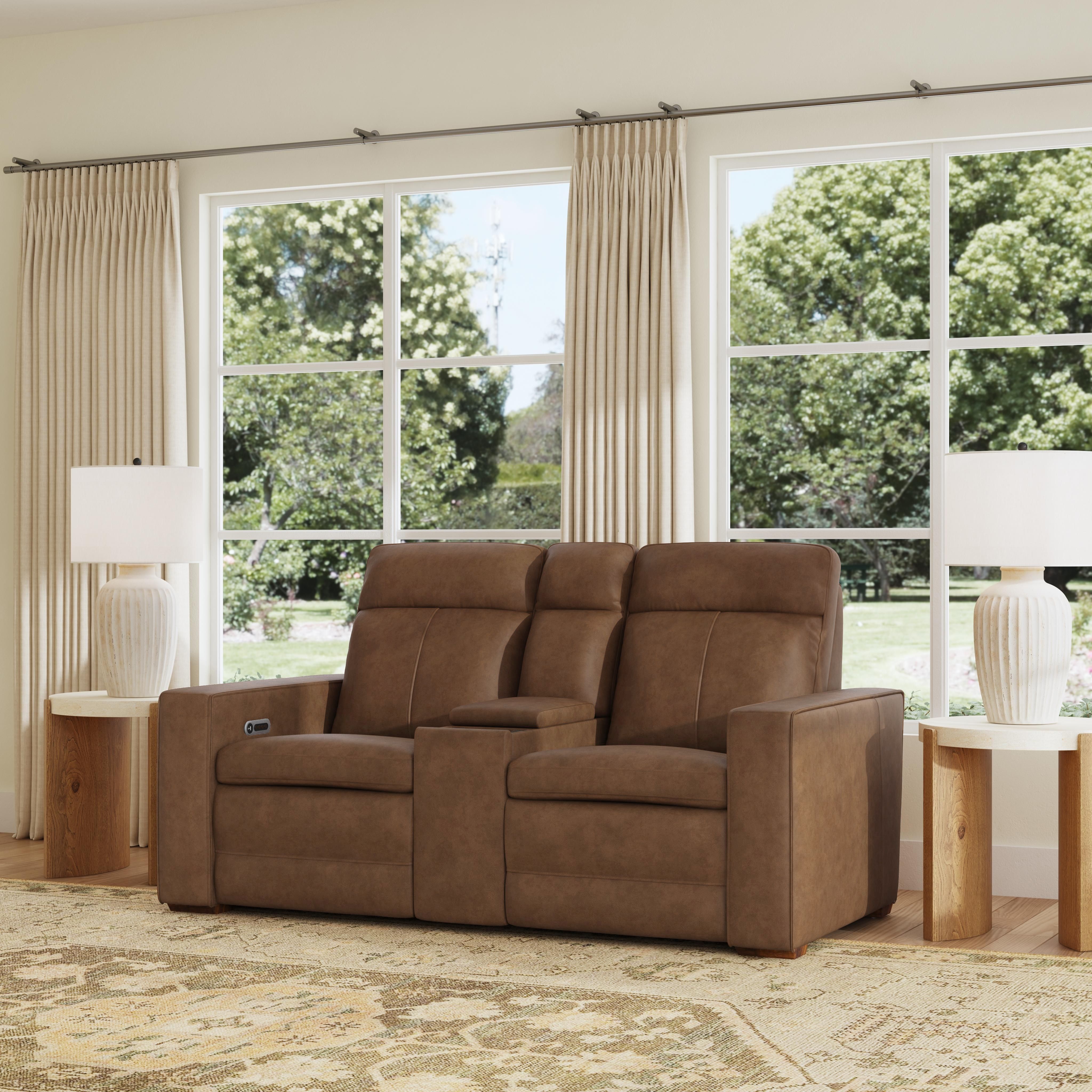 Dutch - Power Reclining Loveseat With Console, Power Headrest & Lumbar - Brown, dark brown