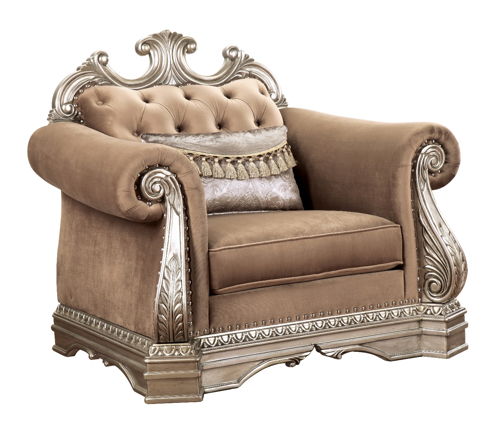 Northville - Chair With Pillow - Velvet & Antique Silver, light brown