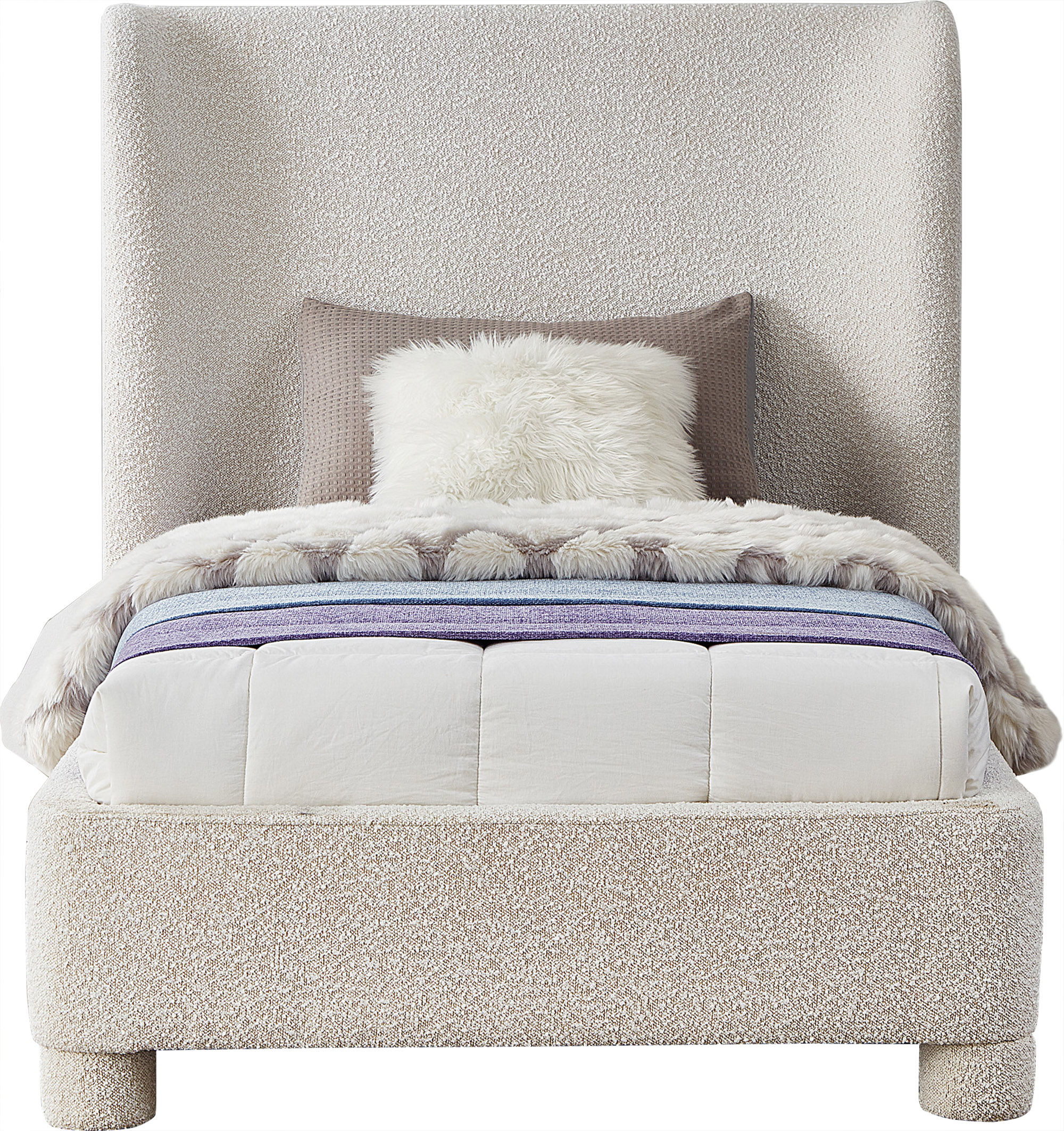 Penny - Boucle Fabric Twin Bed - Cream