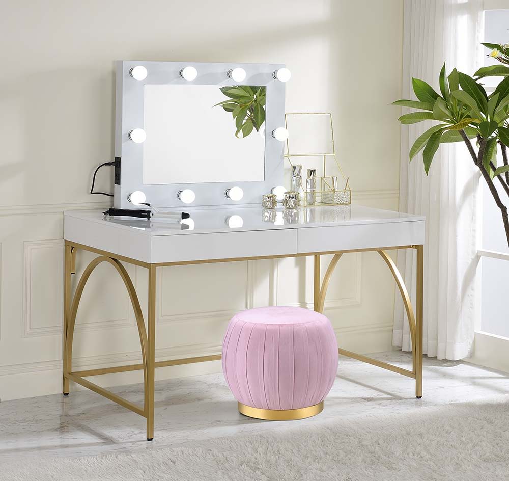 Lightmane - Vanity Desk (Same 92660) - White High Gloss & Gold, white, view 7