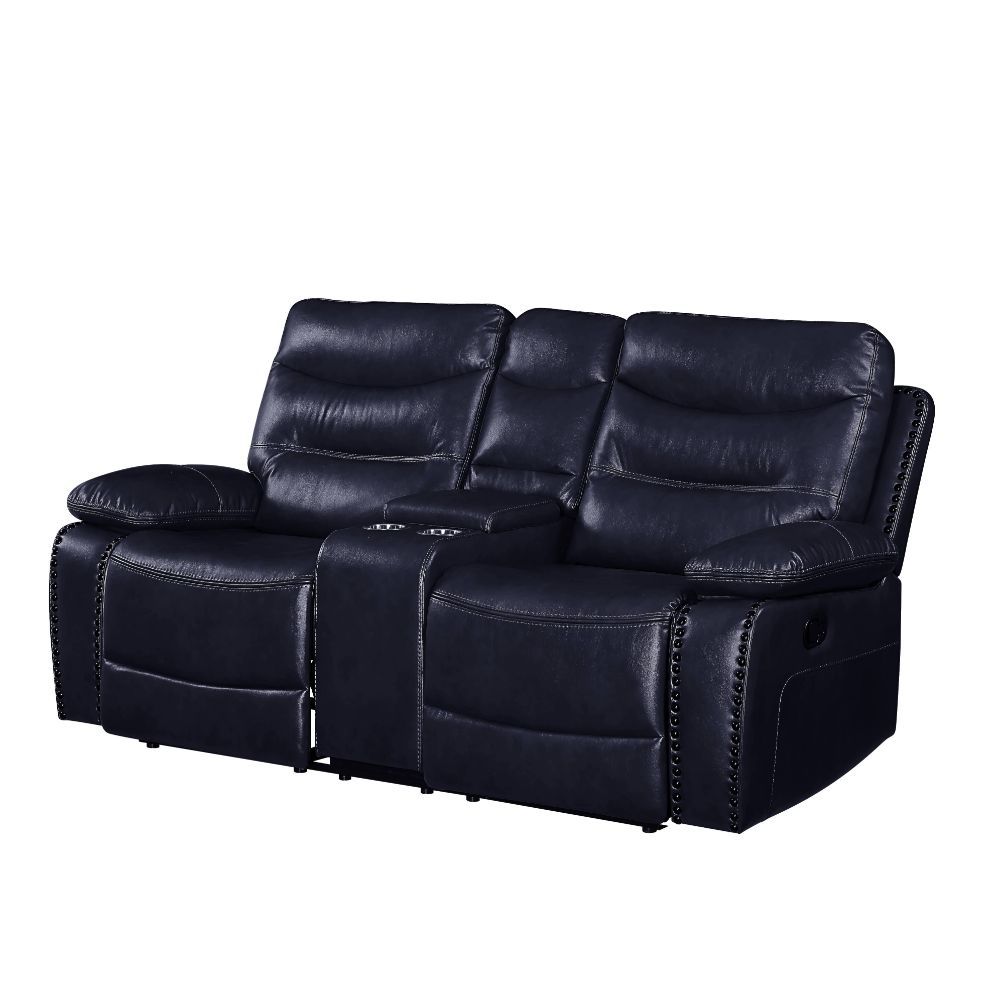 Aashi - Motion Loveseat With Console - Navy Leather-Gel Match Image