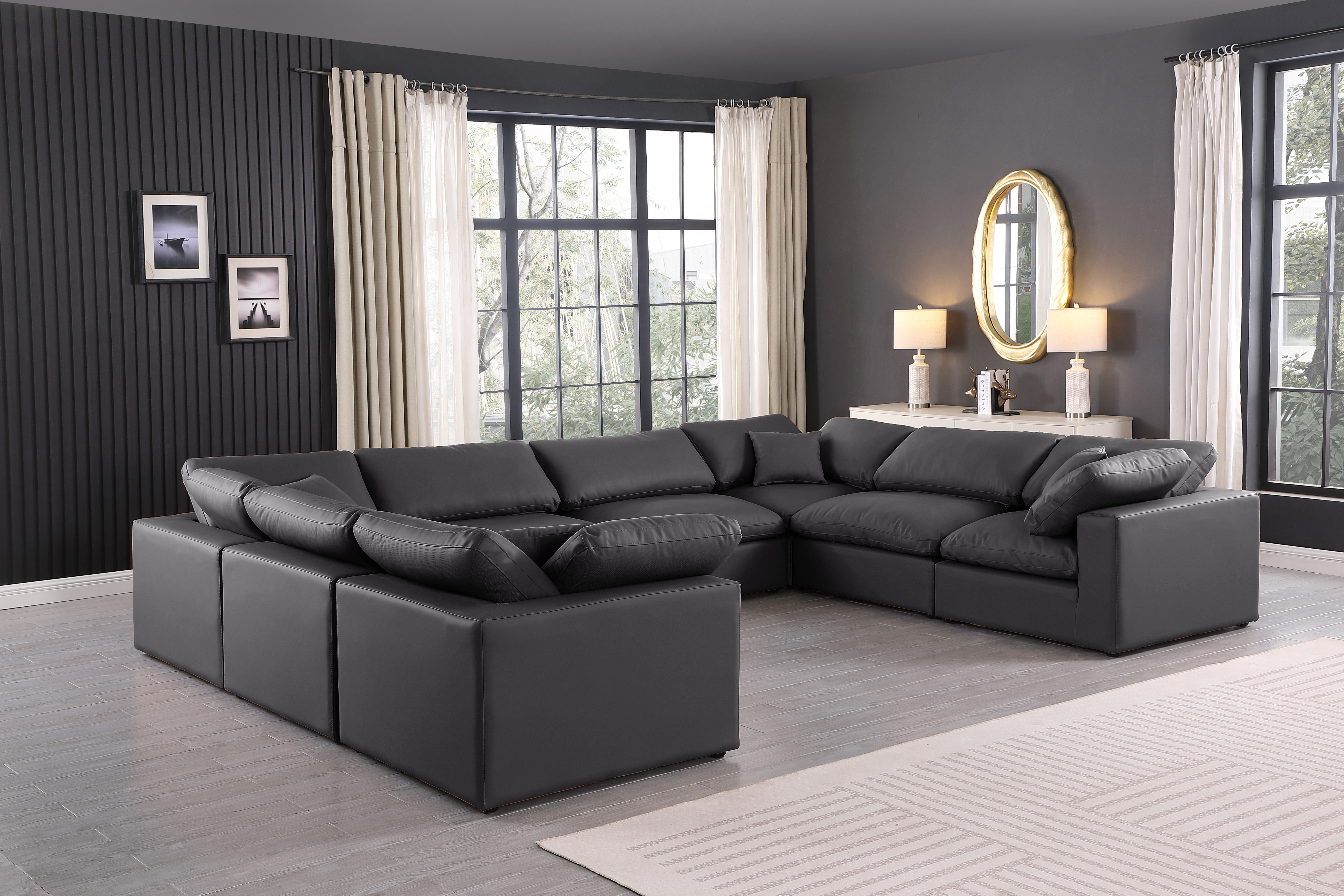 Comfy - 8 Piece Faux Leather Modular Sectional - Charcoal