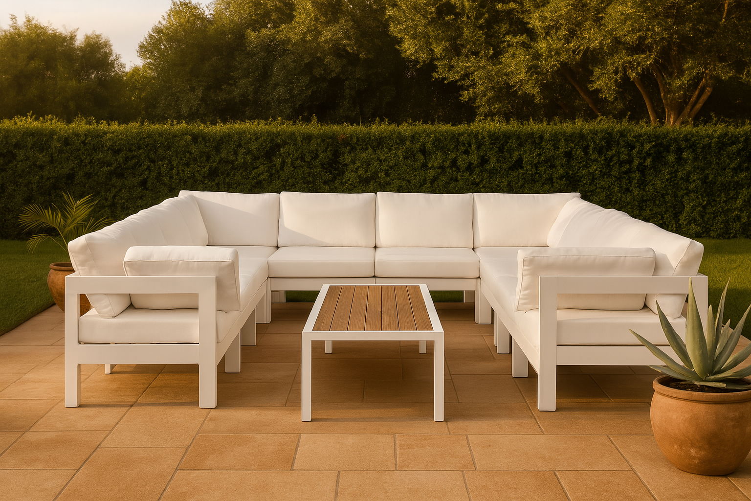 Nizuc - Outdoor Patio 10 Piece Modular Sectional With White Frame - White