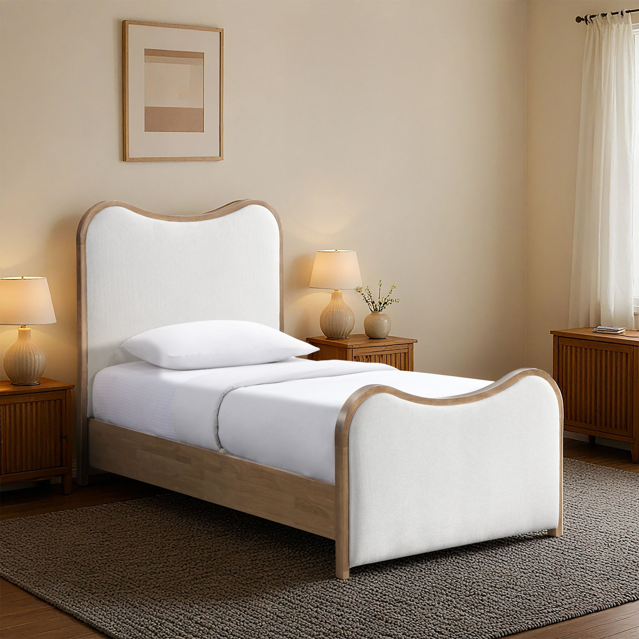 Arvada - Linen Textured Fabric Twin Bed - Cream