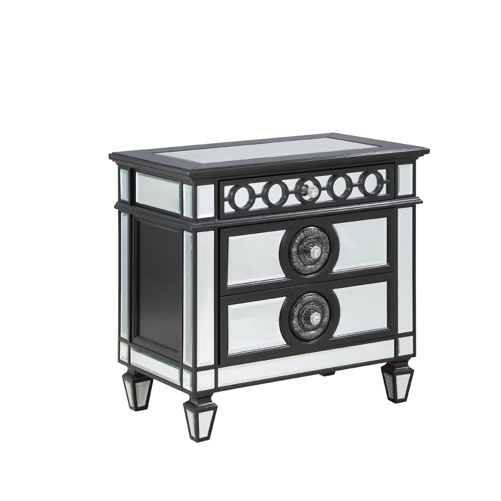 Varian II - Nightstand - Mirrored, Black & Sliver, black, view 2