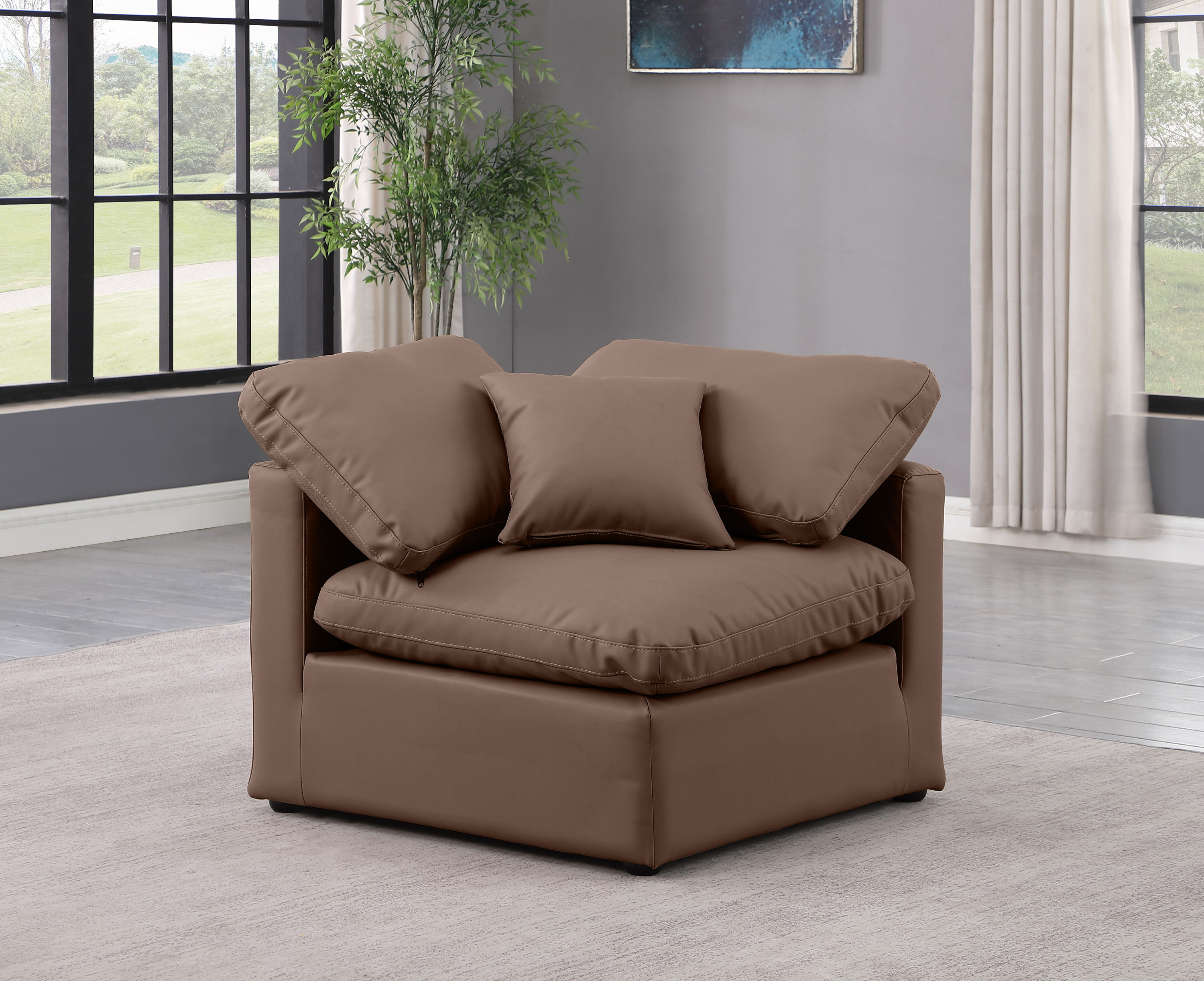 Indulge - Faux Leather Corner Chair - Brown