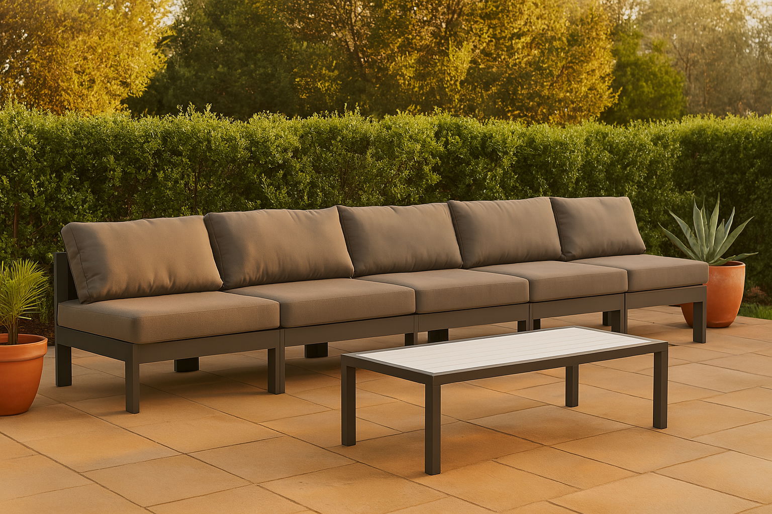 Nizuc - Outdoor Patio 5 Piece Modular Armless Sofa With Gray Frame - Gray