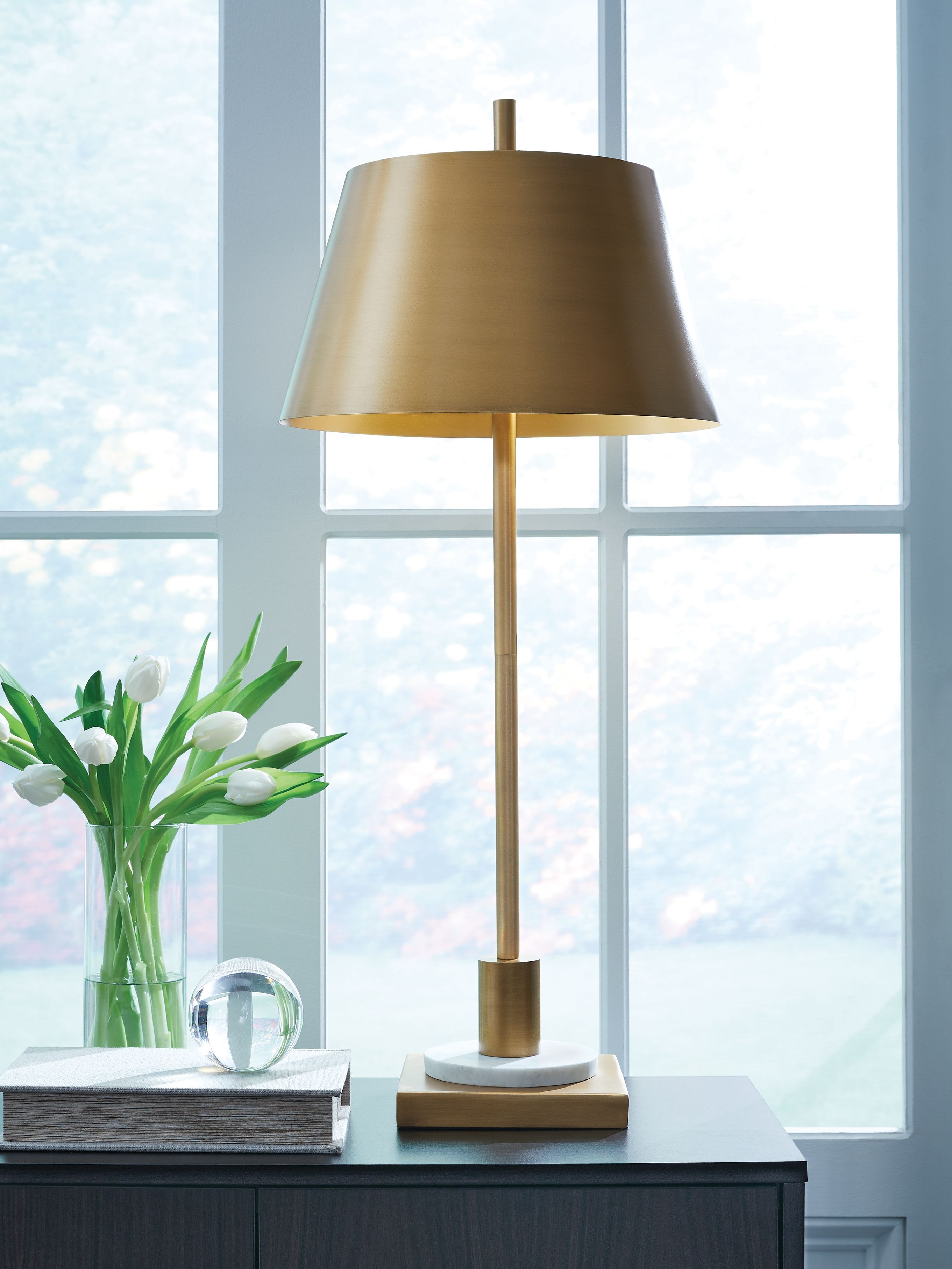 Ashley Furniture Fritzburn - Metal Table Lamp - Gold Finish / White - Image 2