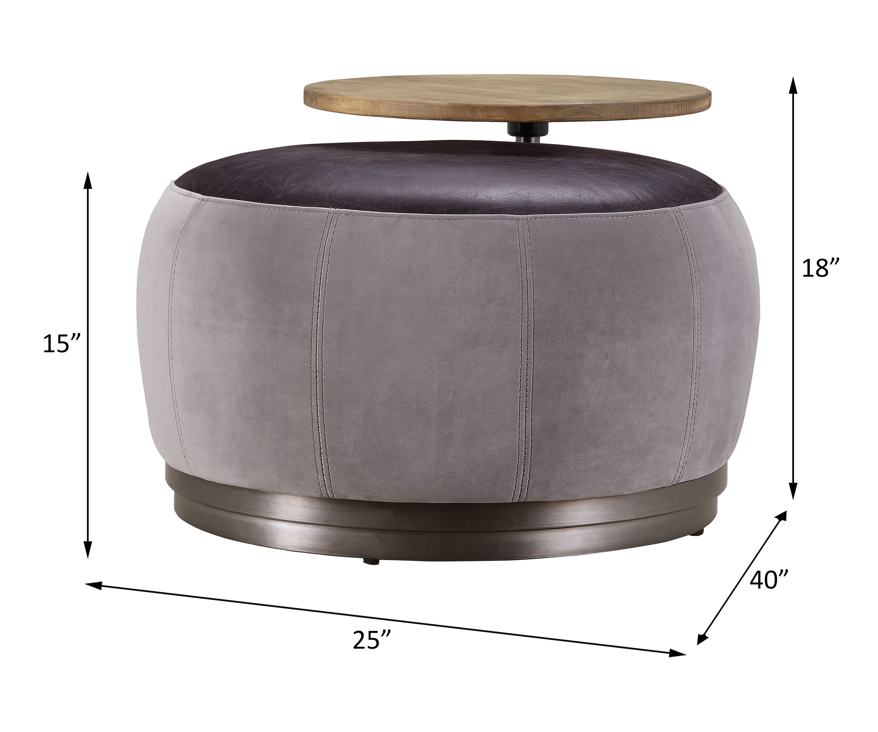 Decapree - Ottoman - Antique Slate Top Grain Leather & Gray Velvet, dark gray, view 4