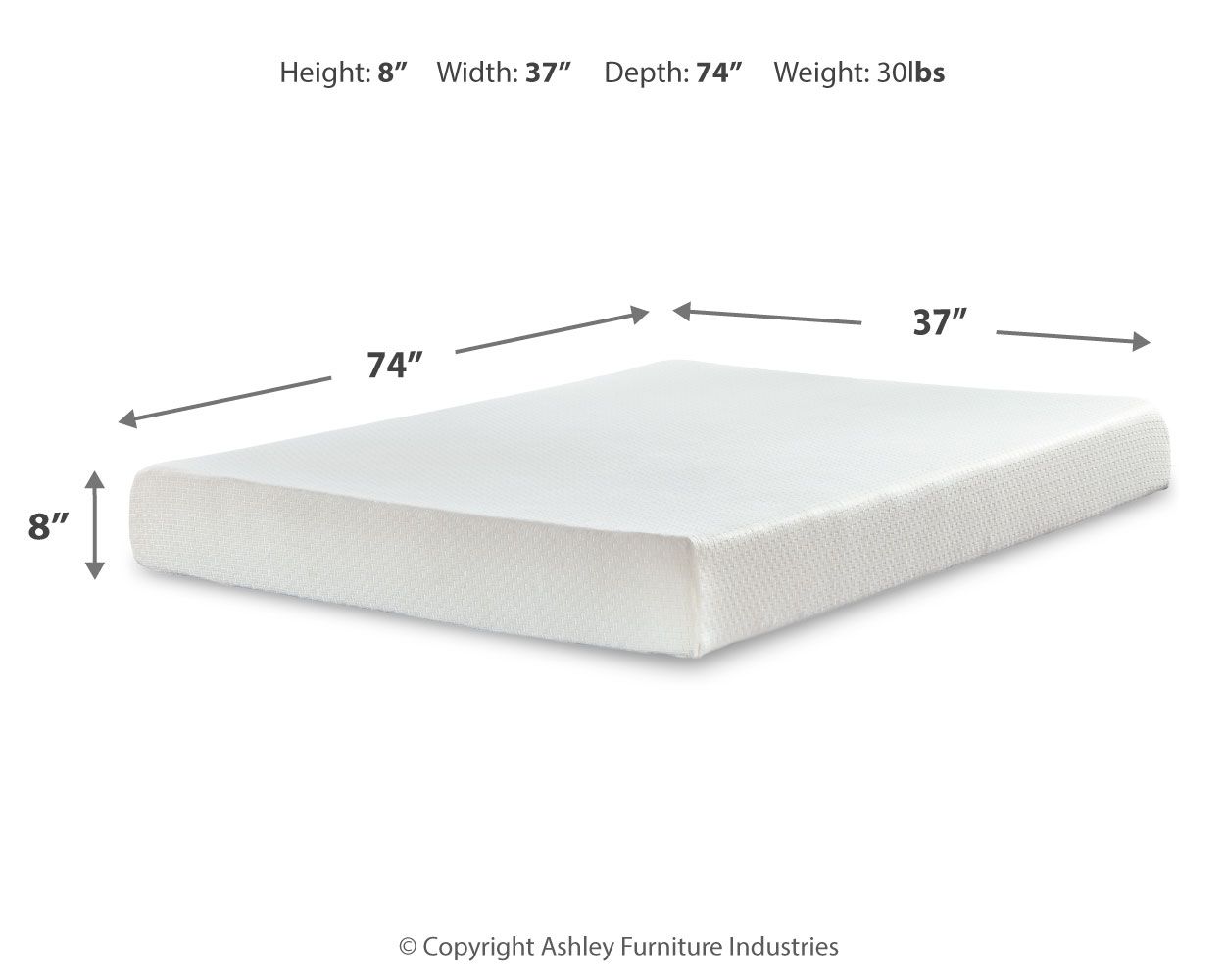 Ashley Furniture Chime 8 Inch Memory Foam - Twin Mattress - 8-inch - White - Image 3