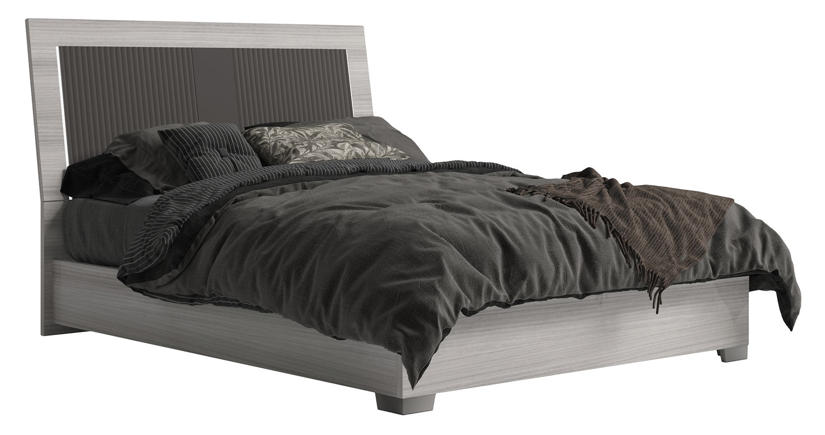 Mia - Upholstered Queen Size Bed - White / Gray / Silver