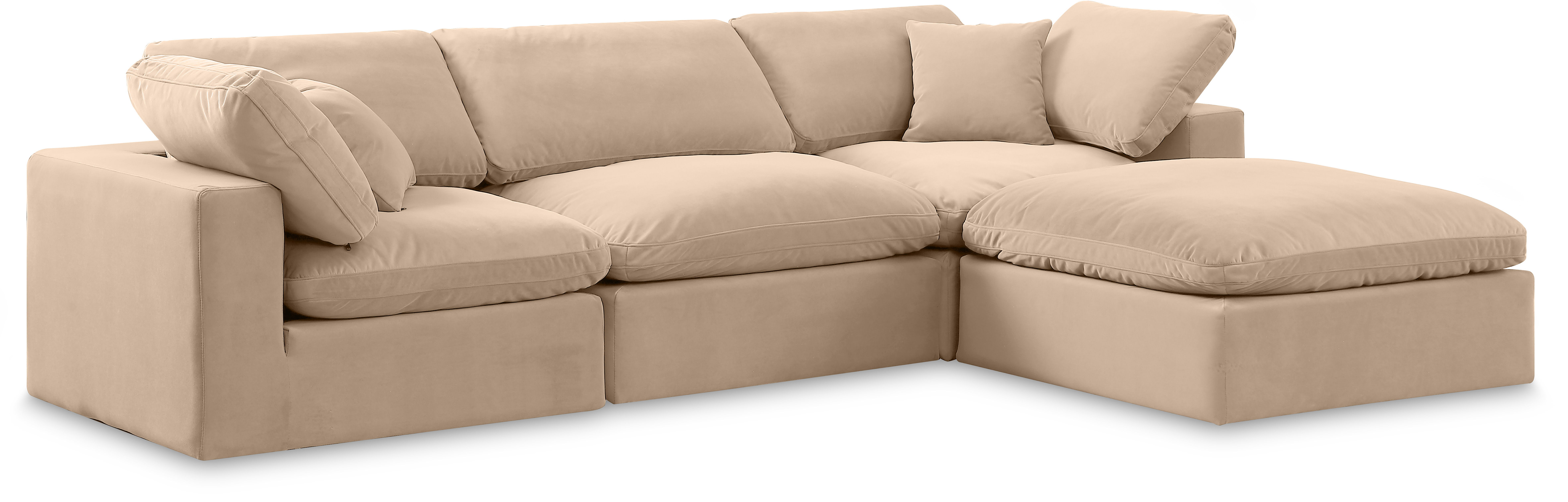 Comfy - 4 Piece Velvet Modular Sectional With Chaise - Light Beige