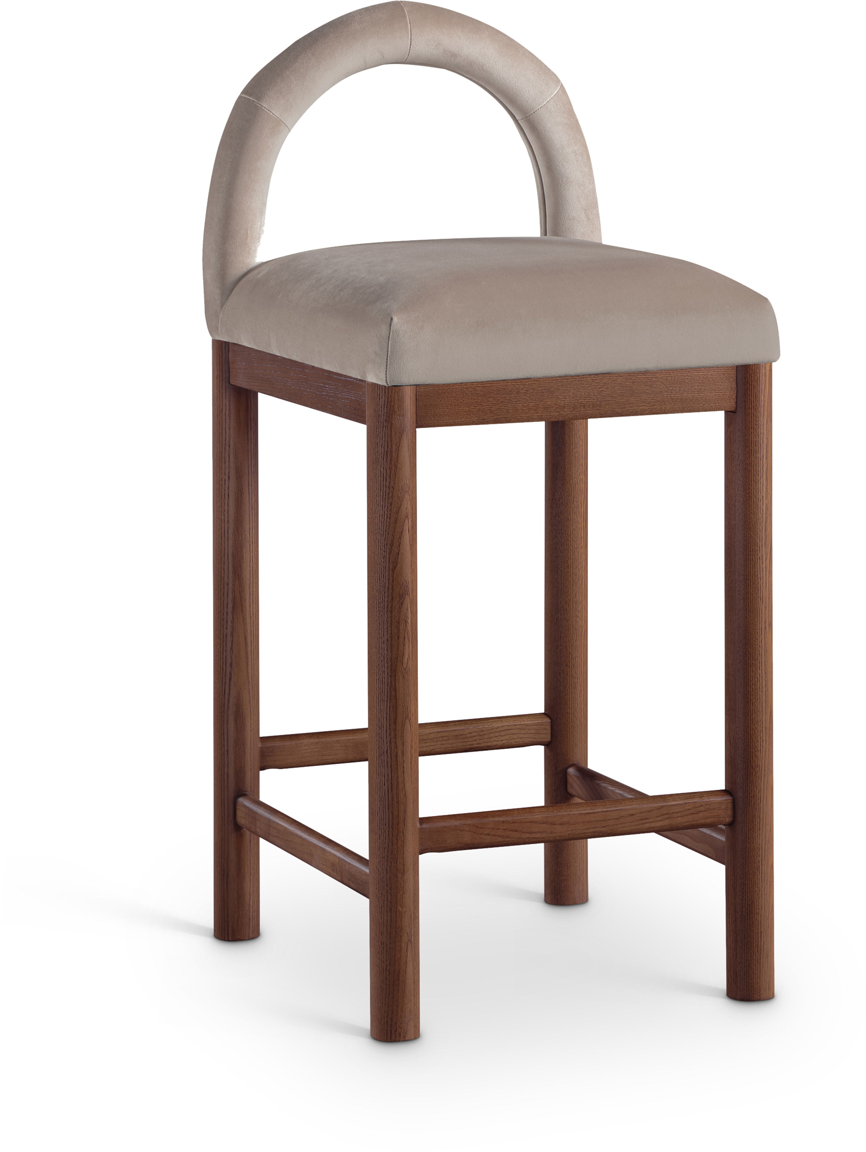 Conrad - Velvet Counter Stool With Brown Legs - Taupe