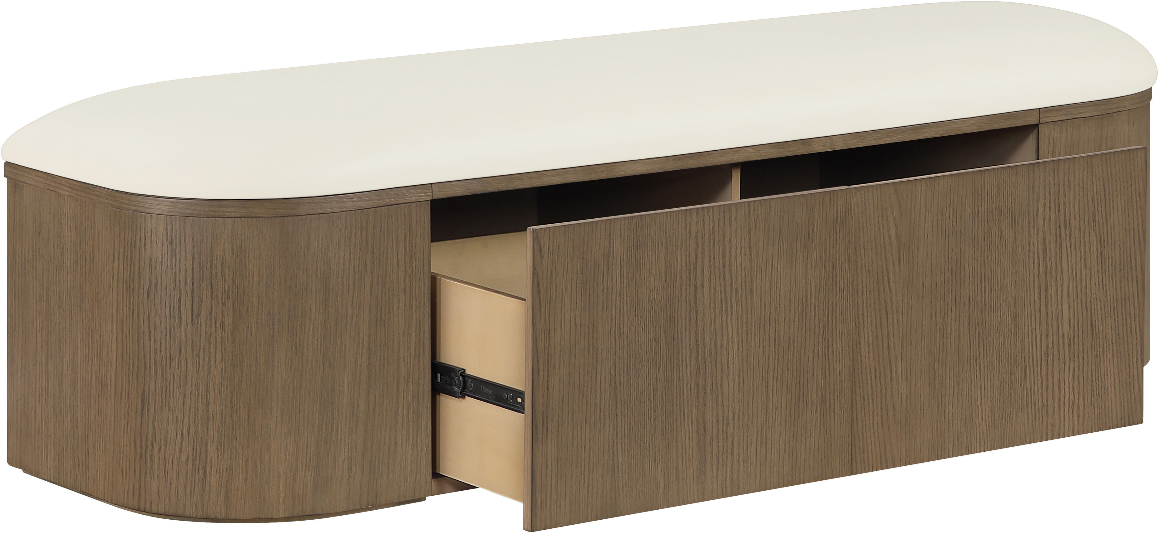 Velden - Vegan Leather Upholstered Storage Bench - Cream / Stained Brown