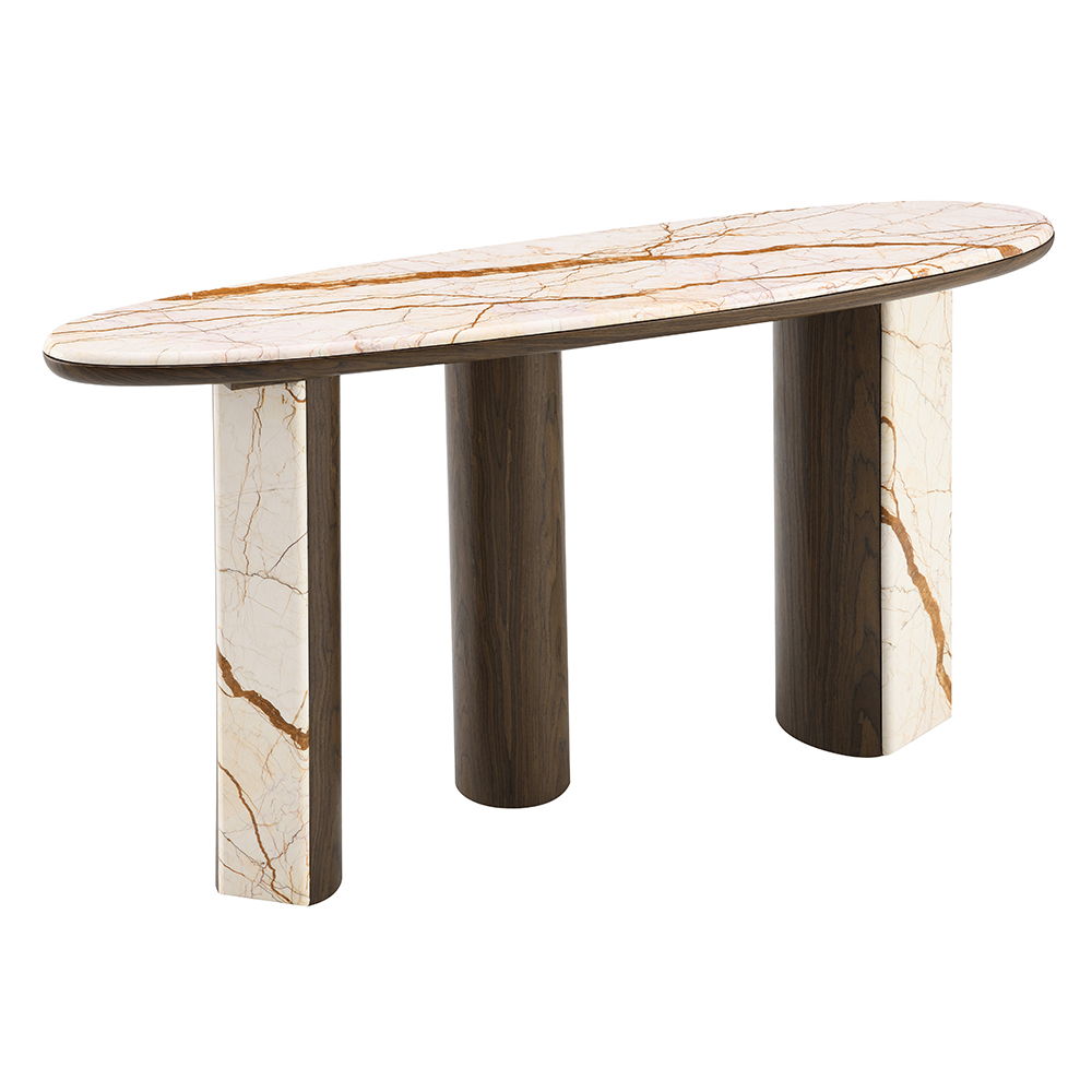 Haidar - Console Table With Marble Top - Natural / Brown, beige, view 2