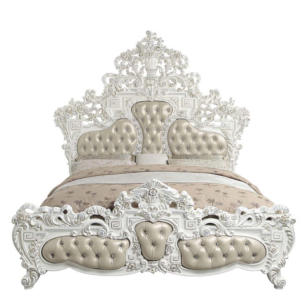 Vanaheim - Eastern King Bed - Beige Synthetic Leather & Antique White, beige, view 2