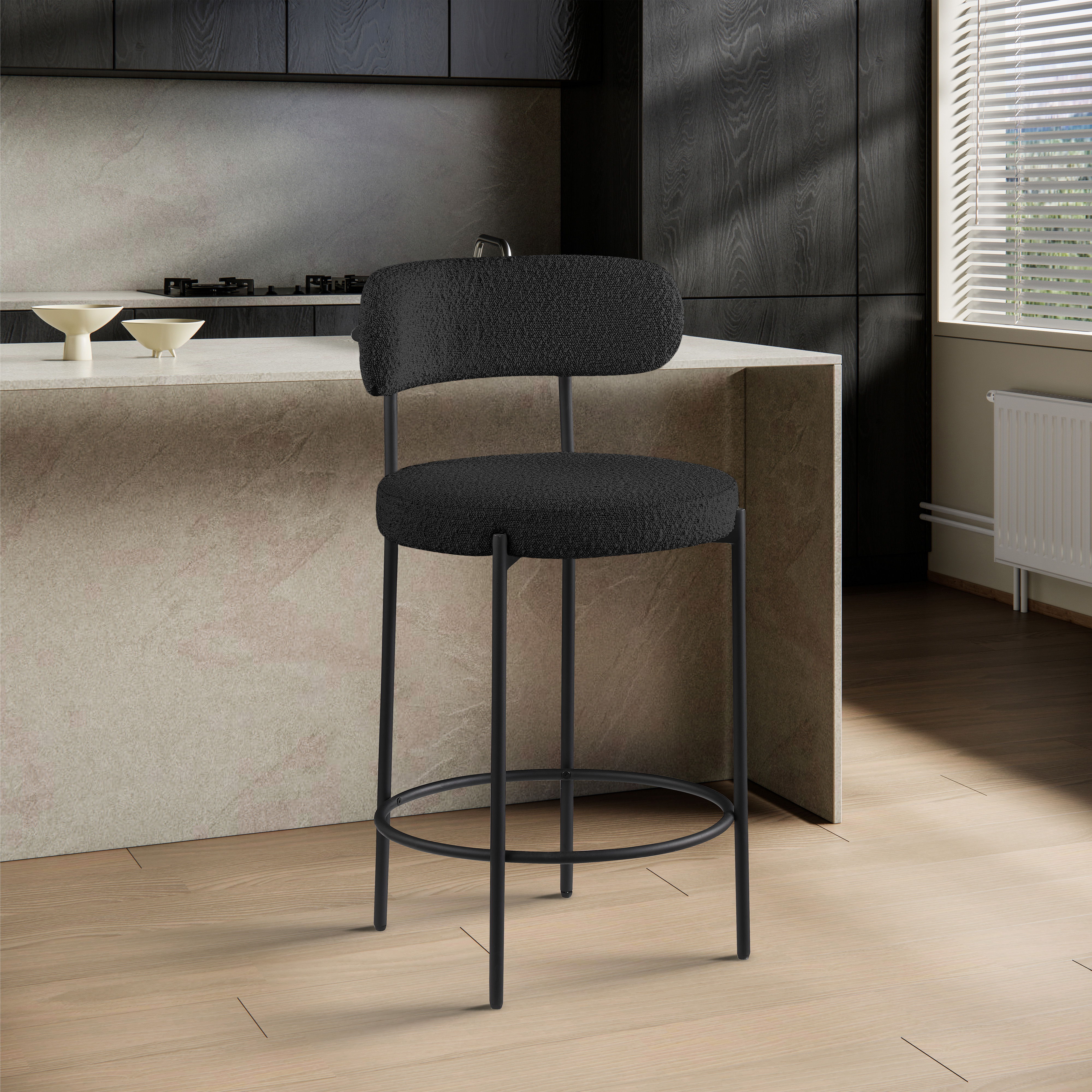 Beacon - Boucle Fabric Stool (Set of 2) - Black