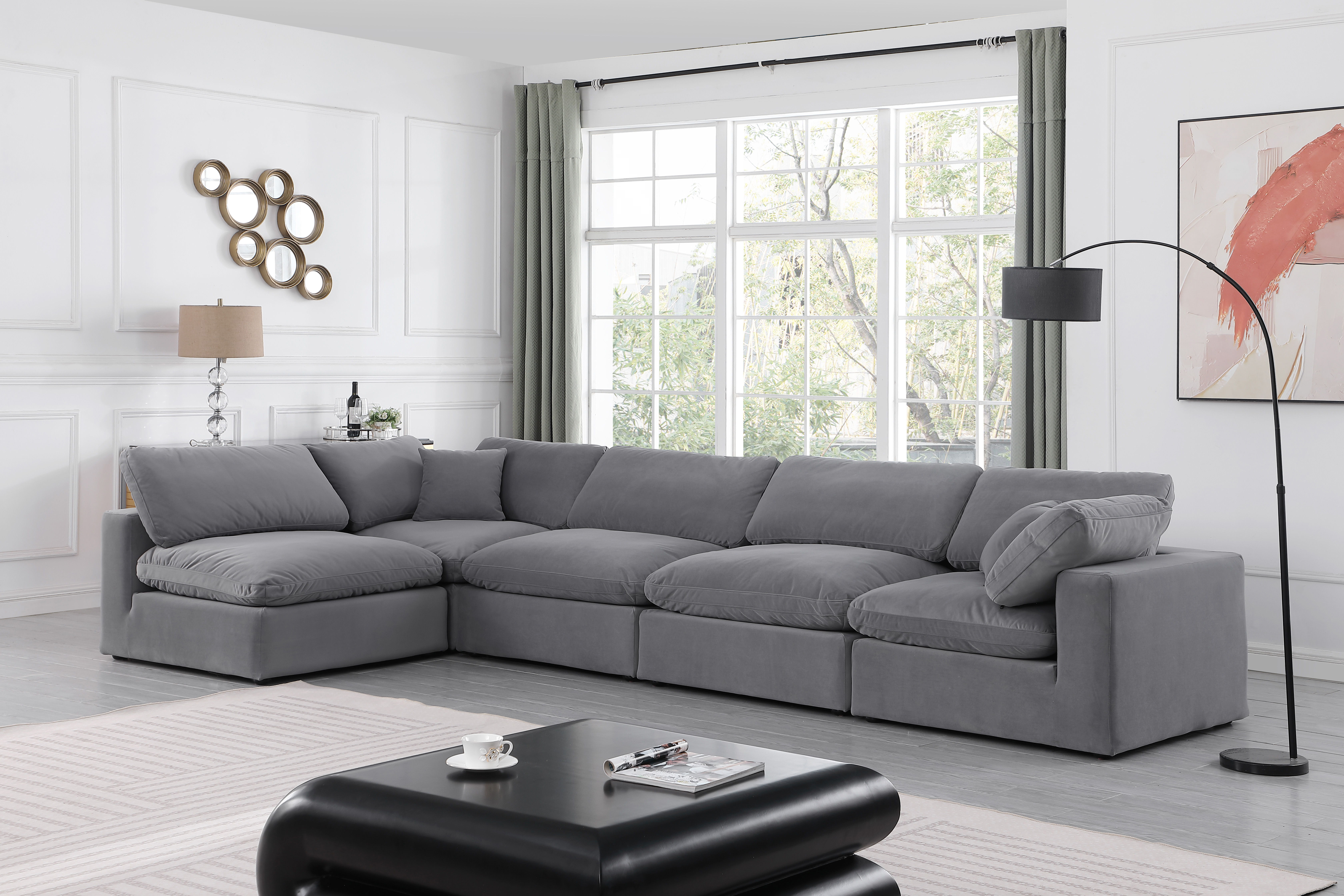 Comfy - 5 Piece Velvet Modular Sectional - Dark Gray