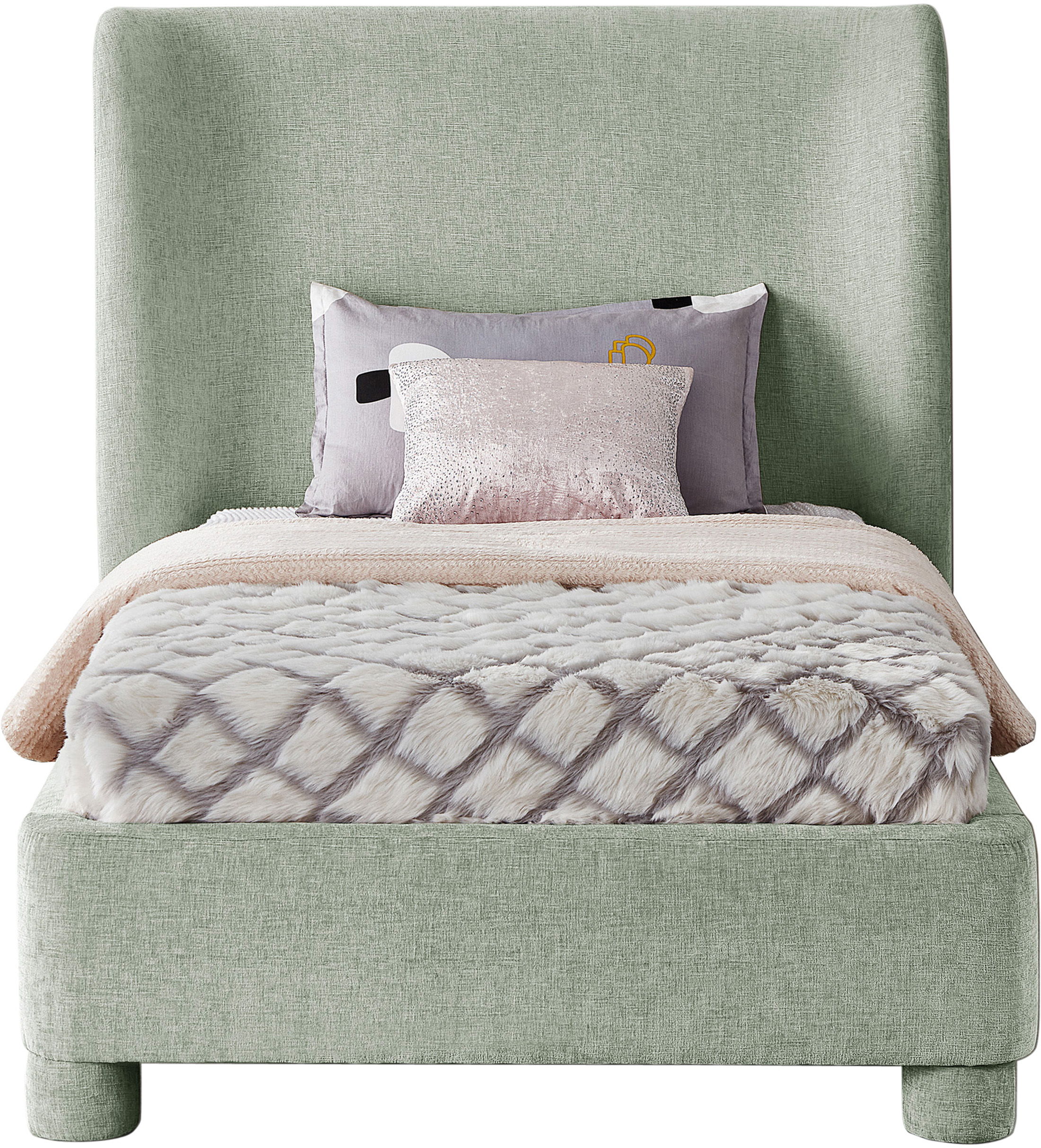 Penny - Chenille Fabric Twin Bed - Mint Green