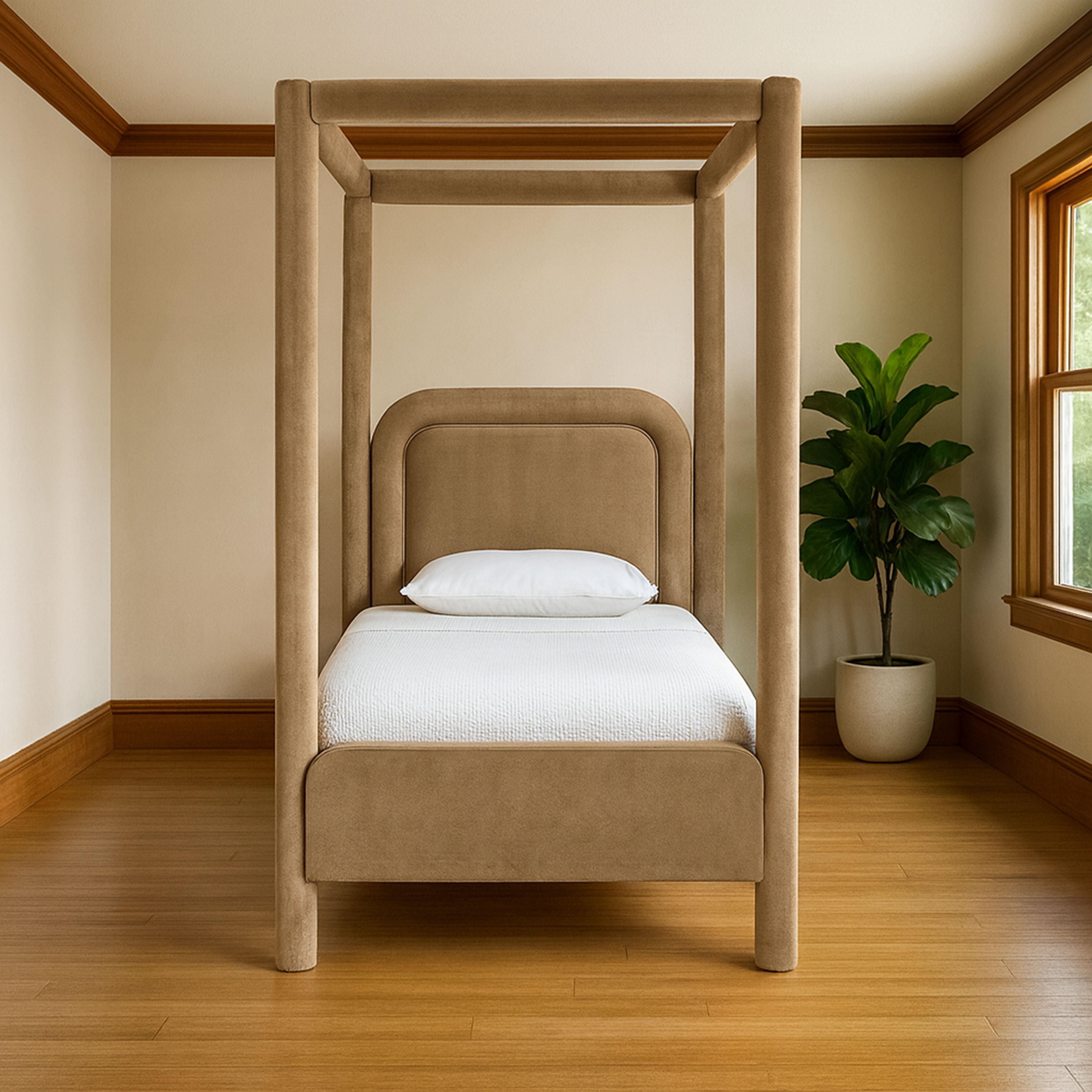 Salina - Velvet Upholstered Twin Bed - Beige