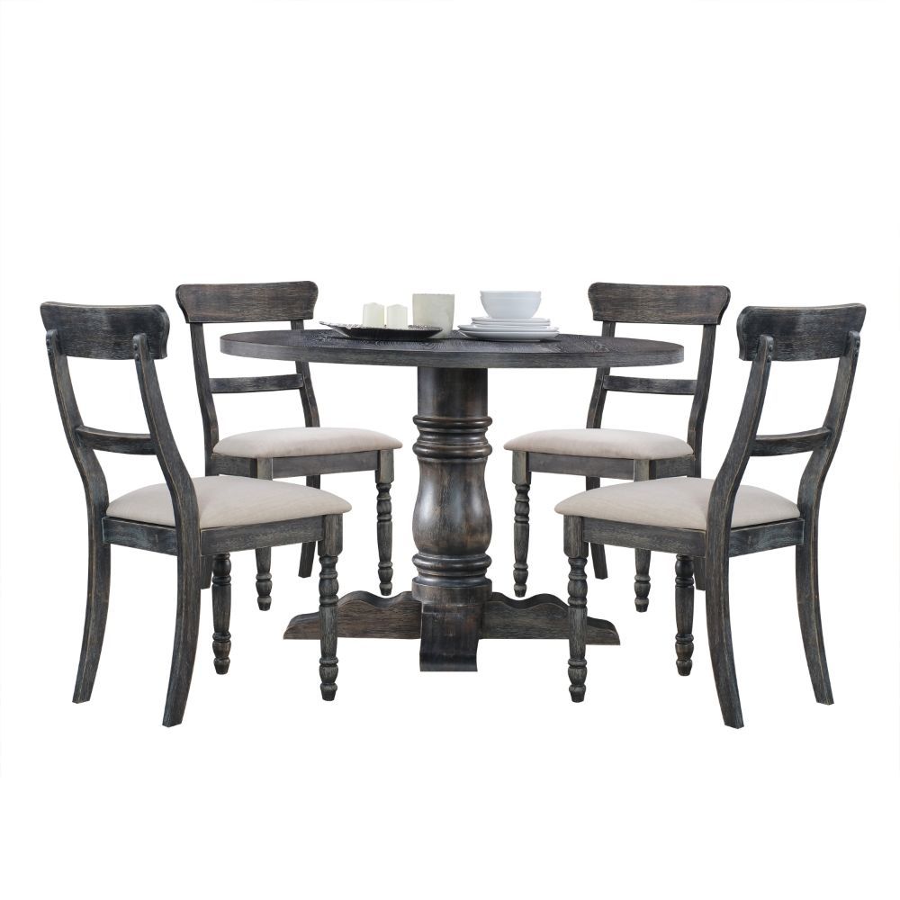 Leventis - Side Chair (Set of 2) - Light Brown Linen & Weathered Gray, dark gray