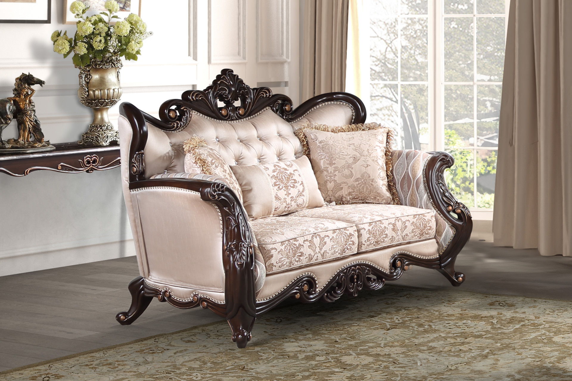 Constantine - Loveseat (KD) - Red / Cherry, beige