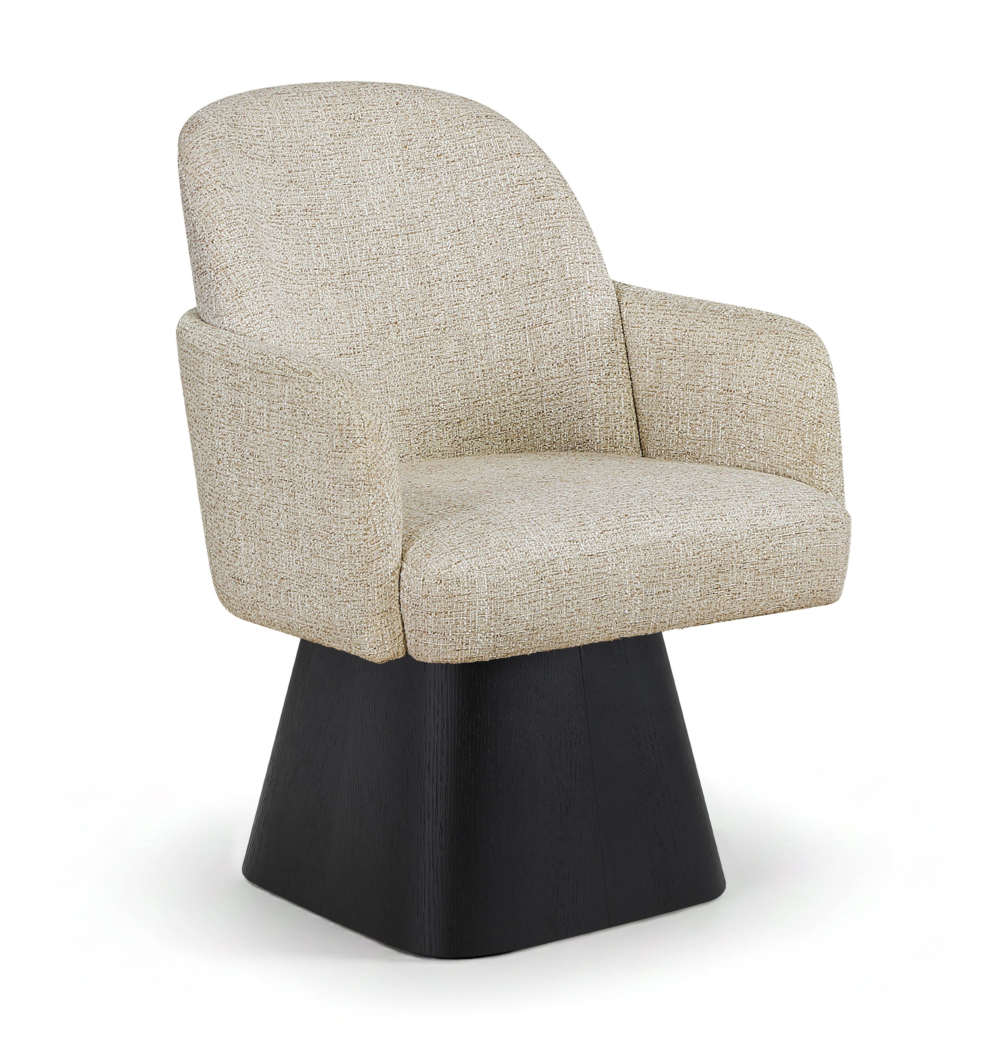 Marlowe - Linen Textured Fabric Upholstered Swivel Dining Arm Chair - Beige / Stained Black