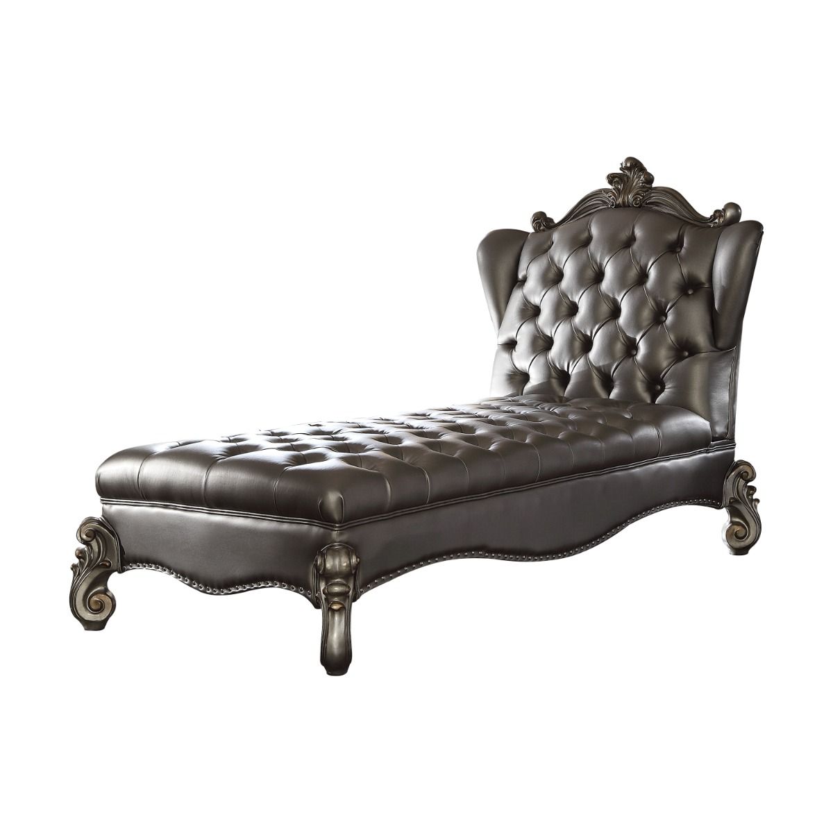 Versailles - Chaise Lounge - Silver Synthetic Leather & Antique Platinum, silver, view 2