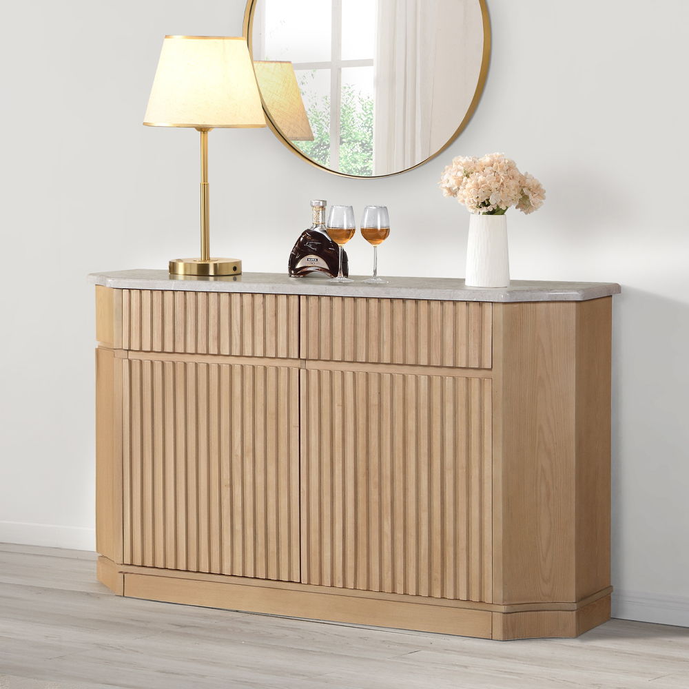 Qwin - Server With Marble Top - Marble Top & Oak, light brown