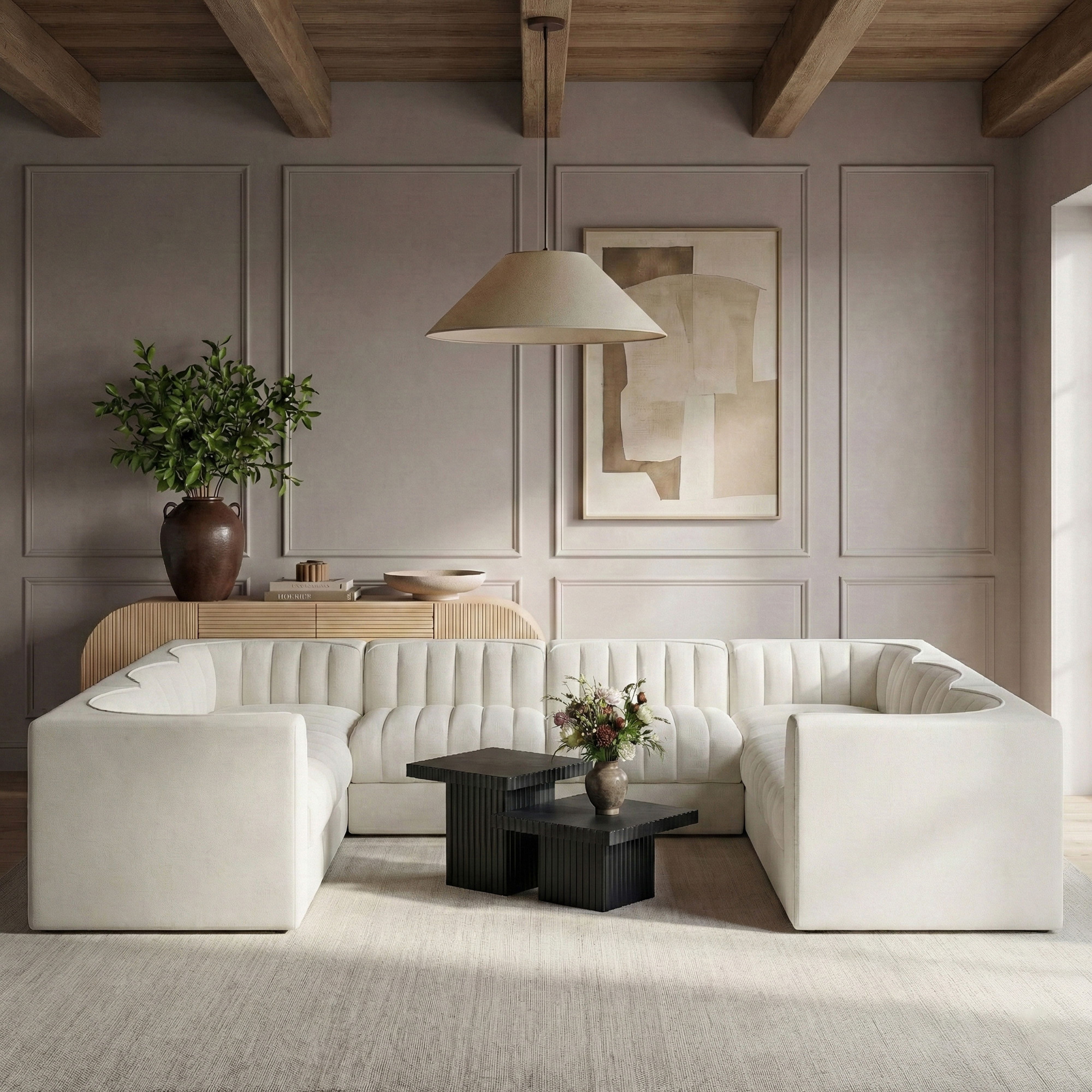 Rummi - Velvet Performance Fabric Upholstered Modular Sectional - Cream