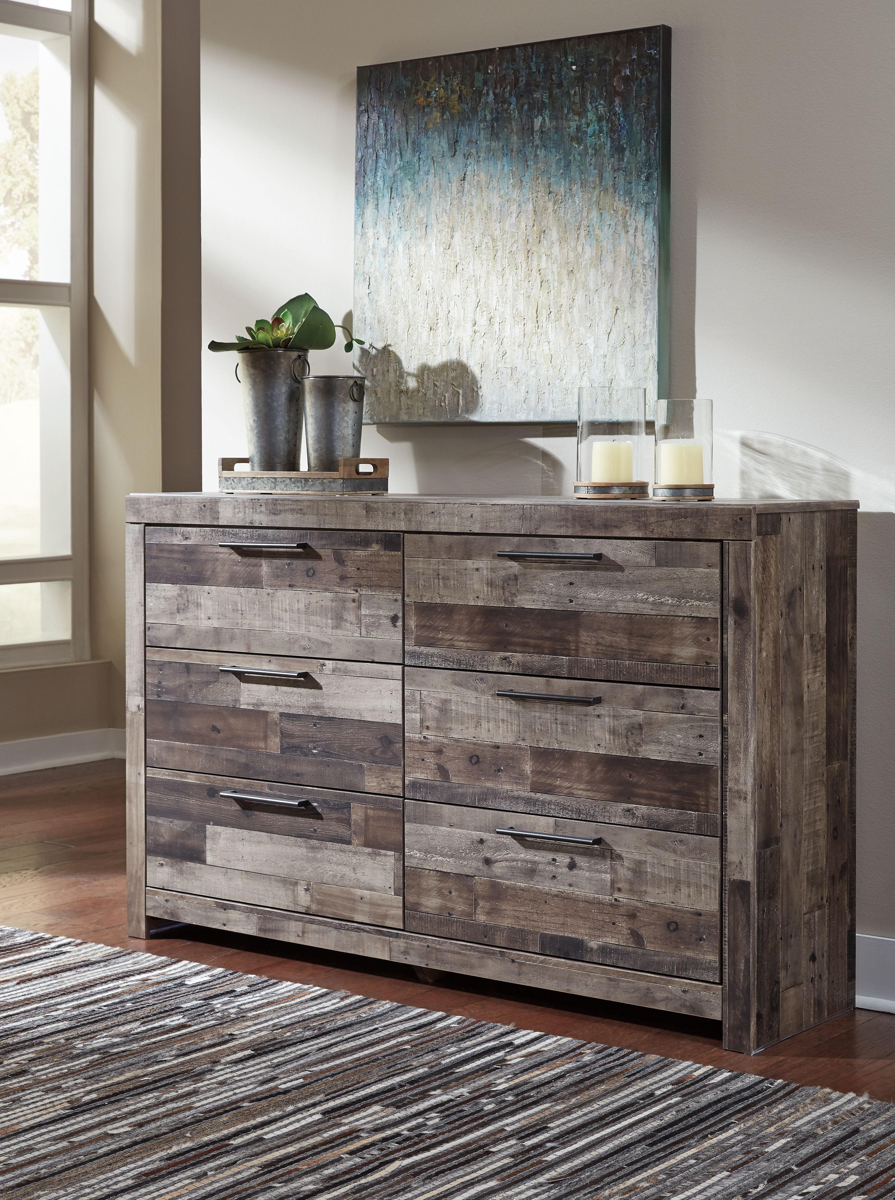 Derekson - Queen Panel Bed With 4 Storage Drawers - 10 Pc. - Dresser, Mirror, Chest, Queen Bed, 2 Nightstands - Multi Gray