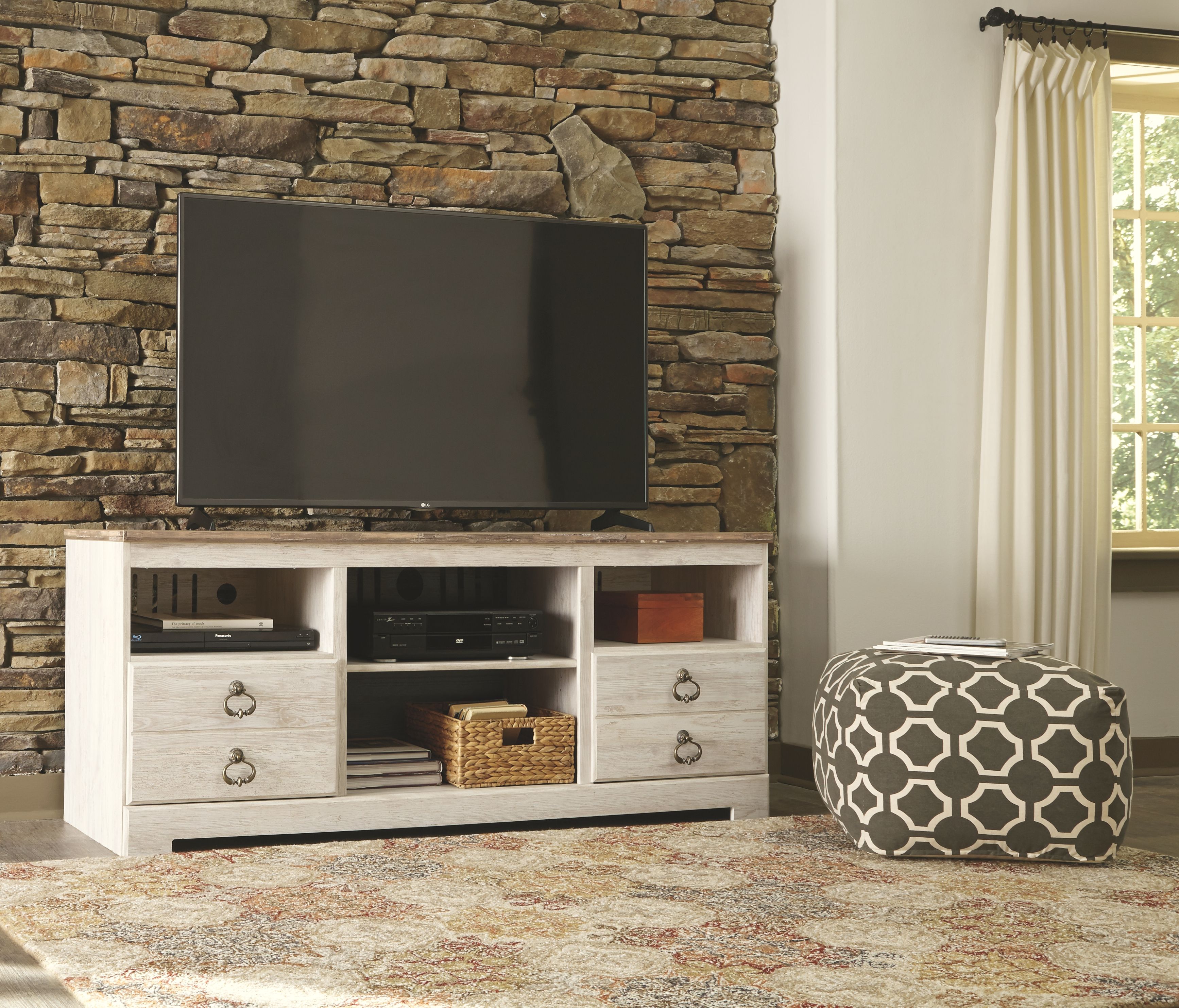 Willowton - 64" TV Stand W/Fireplace Option - Whitewash