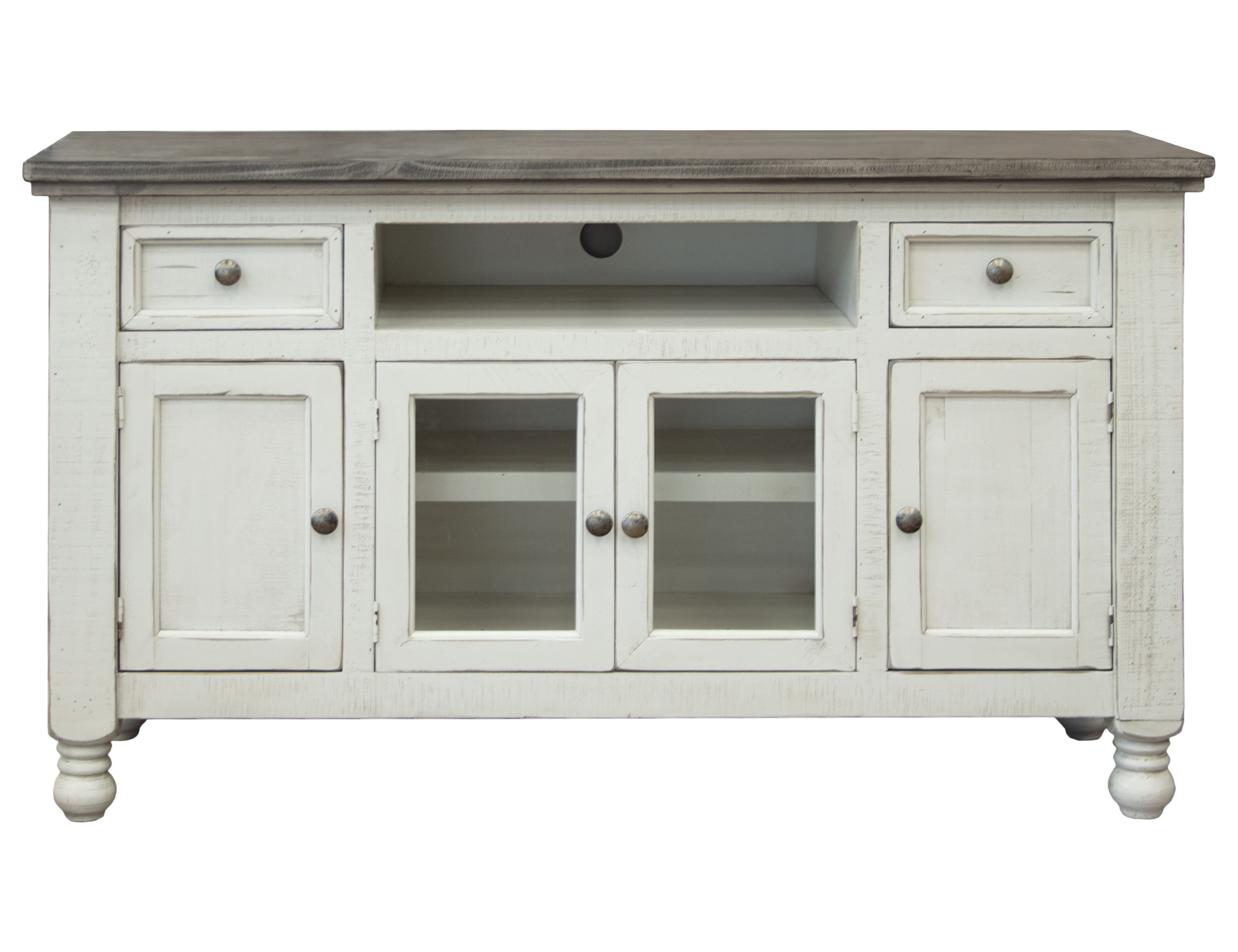 International Furniture Direct Stone - 60” TV Stand With 2 Drawers / 4 Doors - Antiqued Ivory / Weathered Gray