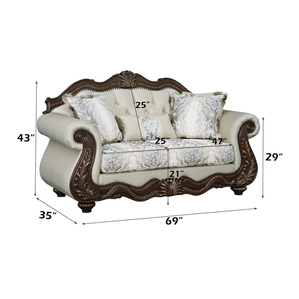 Pierce - Loveseat With 3 Pillows - Beige Fabric & Cherry, beige, view 7